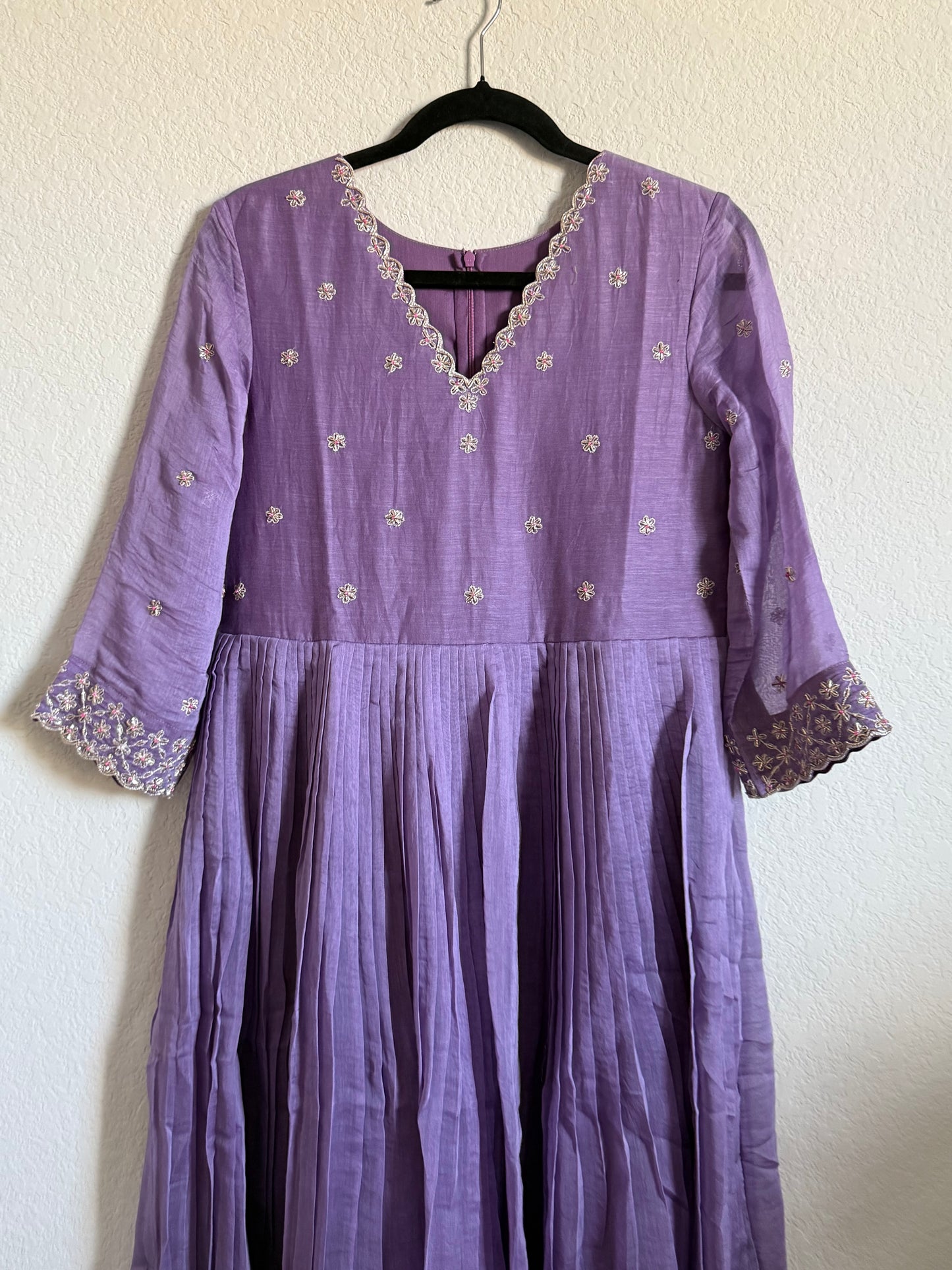 Lilac Mul Chanderi Handwork Designer Dress