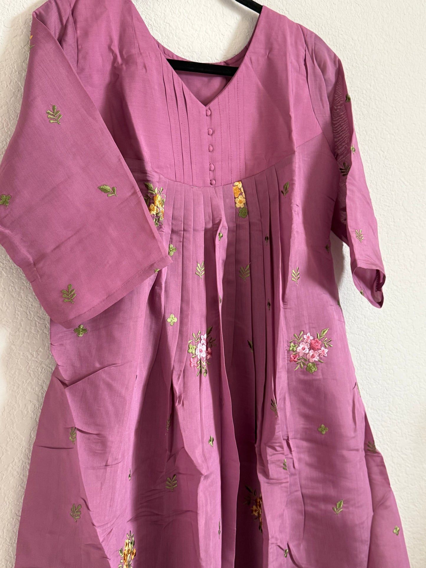 Magenta Mul Chanderi A-line Kurti