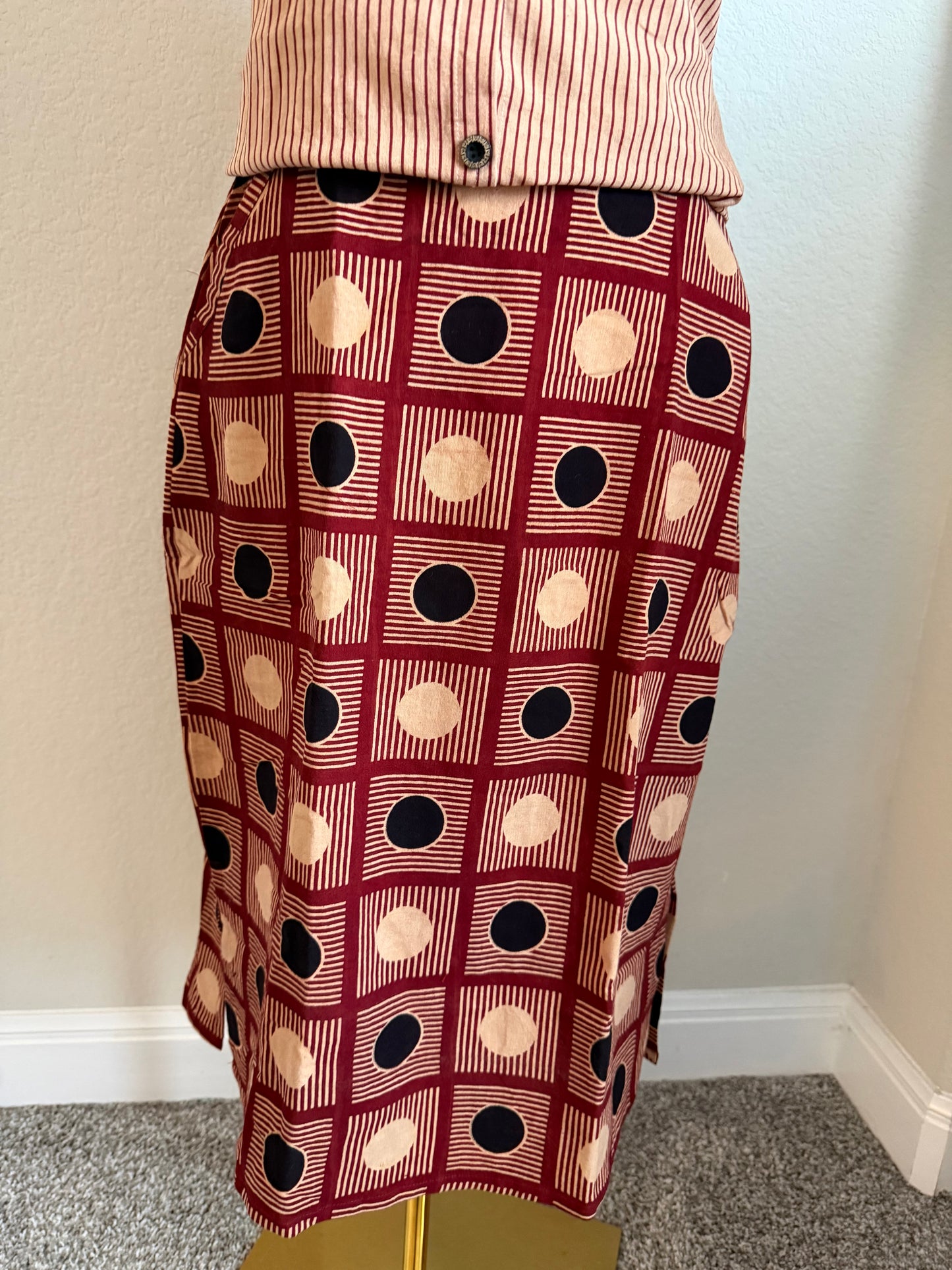 Maroon Stripes Cotton Top with Ajrakh Skirt