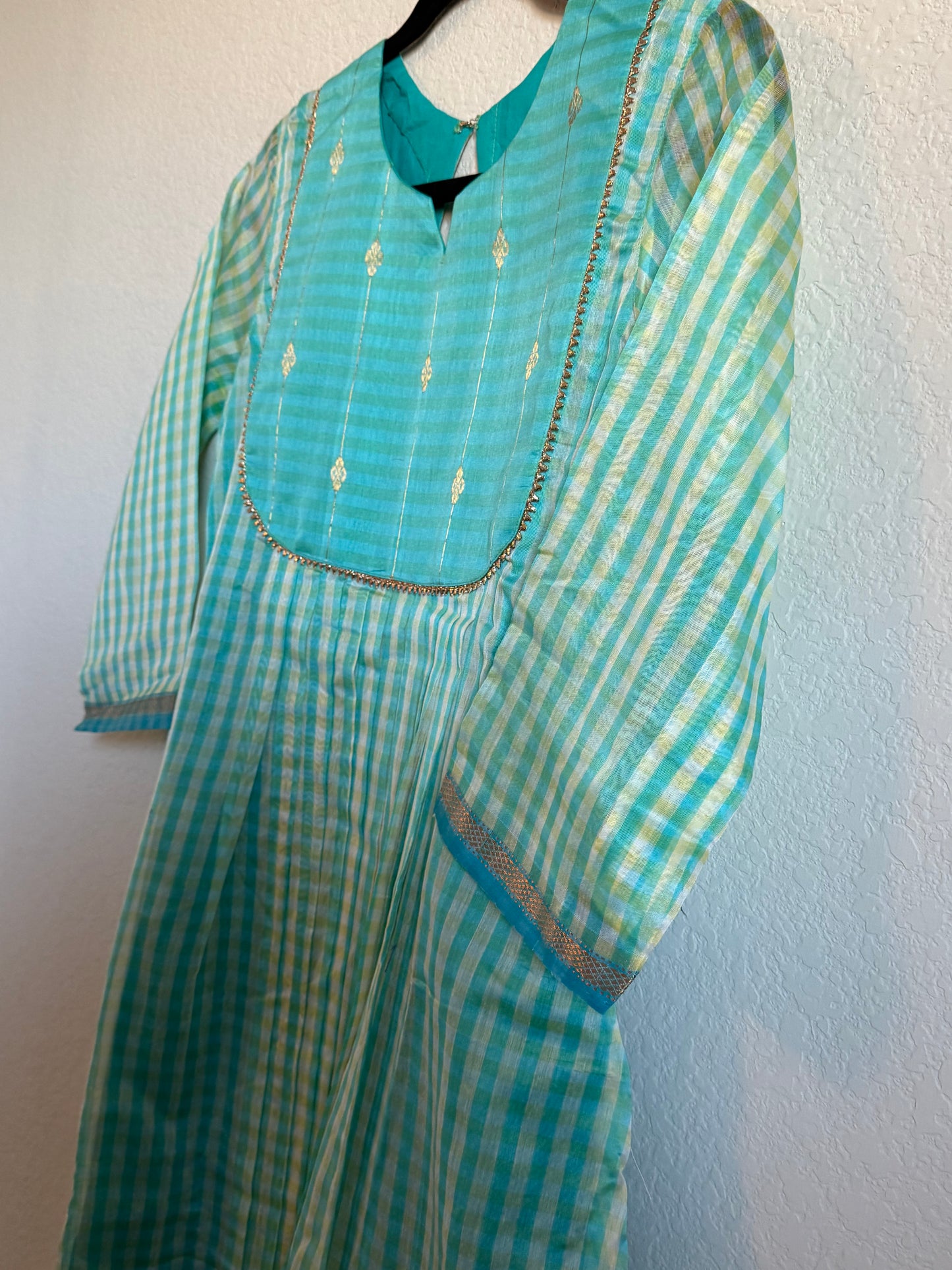 Blue Maheshwari Silk Handloom Checks Coord Set