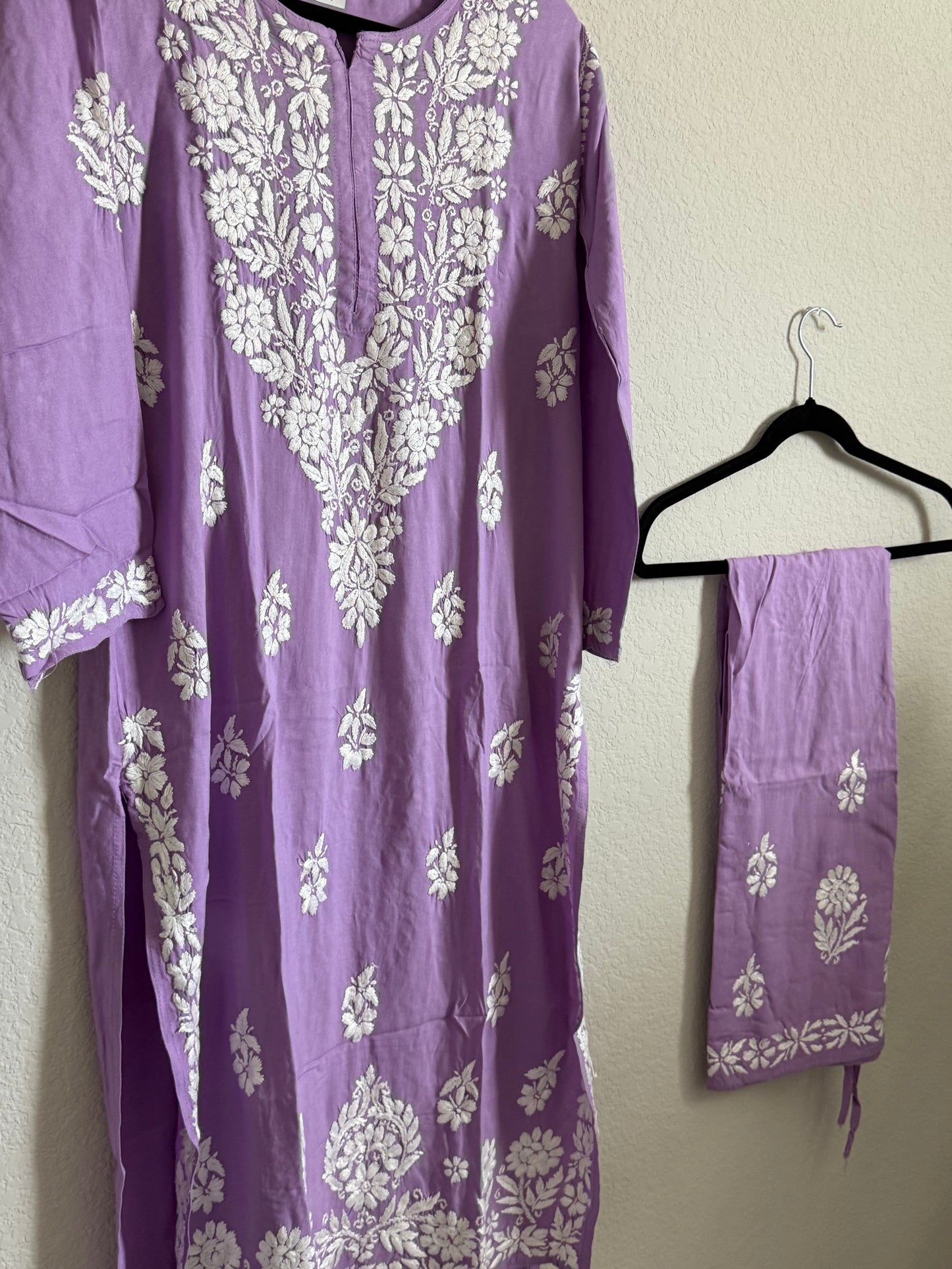 Lavendar Rayon Chikankari Coord Set - Top with Palazzo