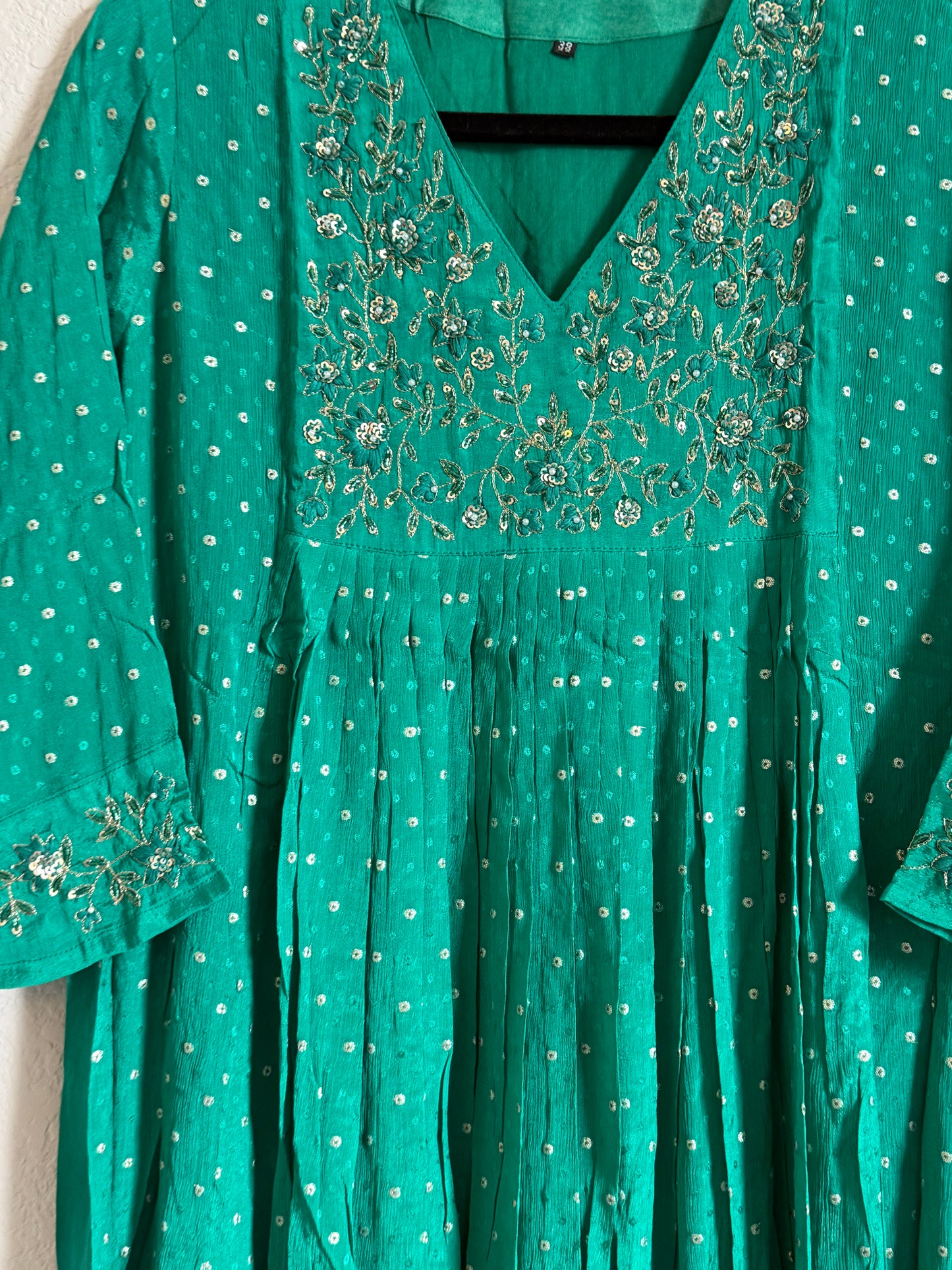 Green Chinnon Maggam Work Flowy Tunic