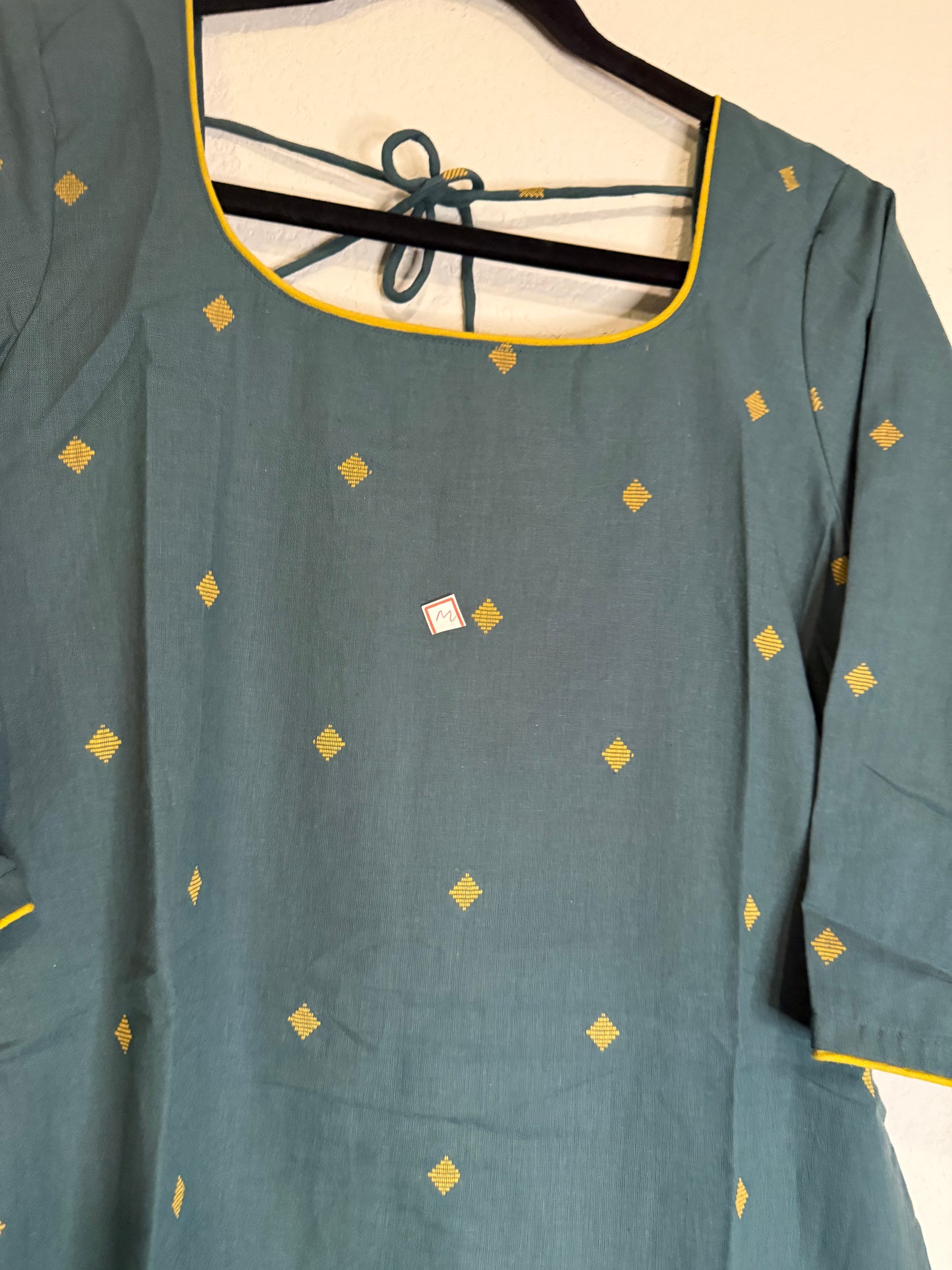 Green and Yellow Cotton A-line Customized Coord Set