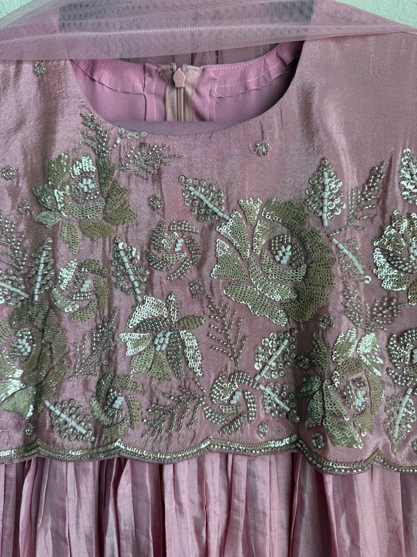 Baby pink uppada silk anarkali set with beautiful yolk detailing