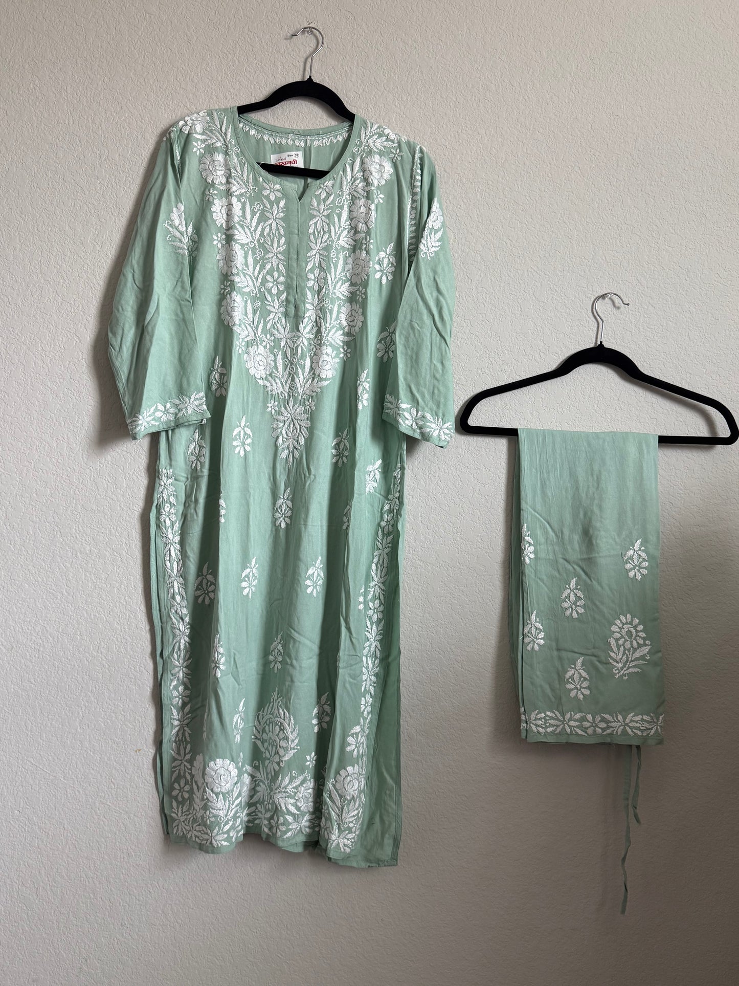 Light Green Rayon Chikankari Coord Set - Top with Palazzo