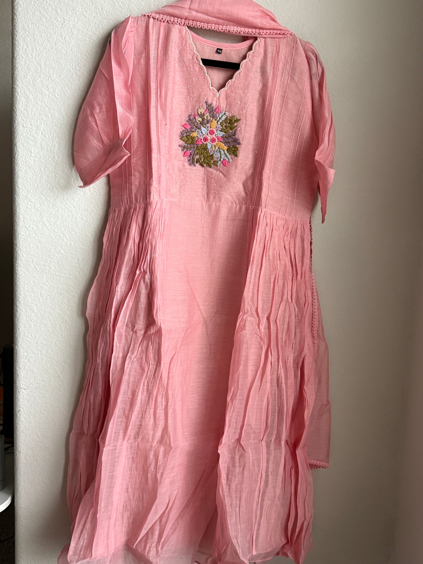 Pastel Pink Mul Chanderi Anarkali Kurti Set – Elegant Designer Ethnic Wear