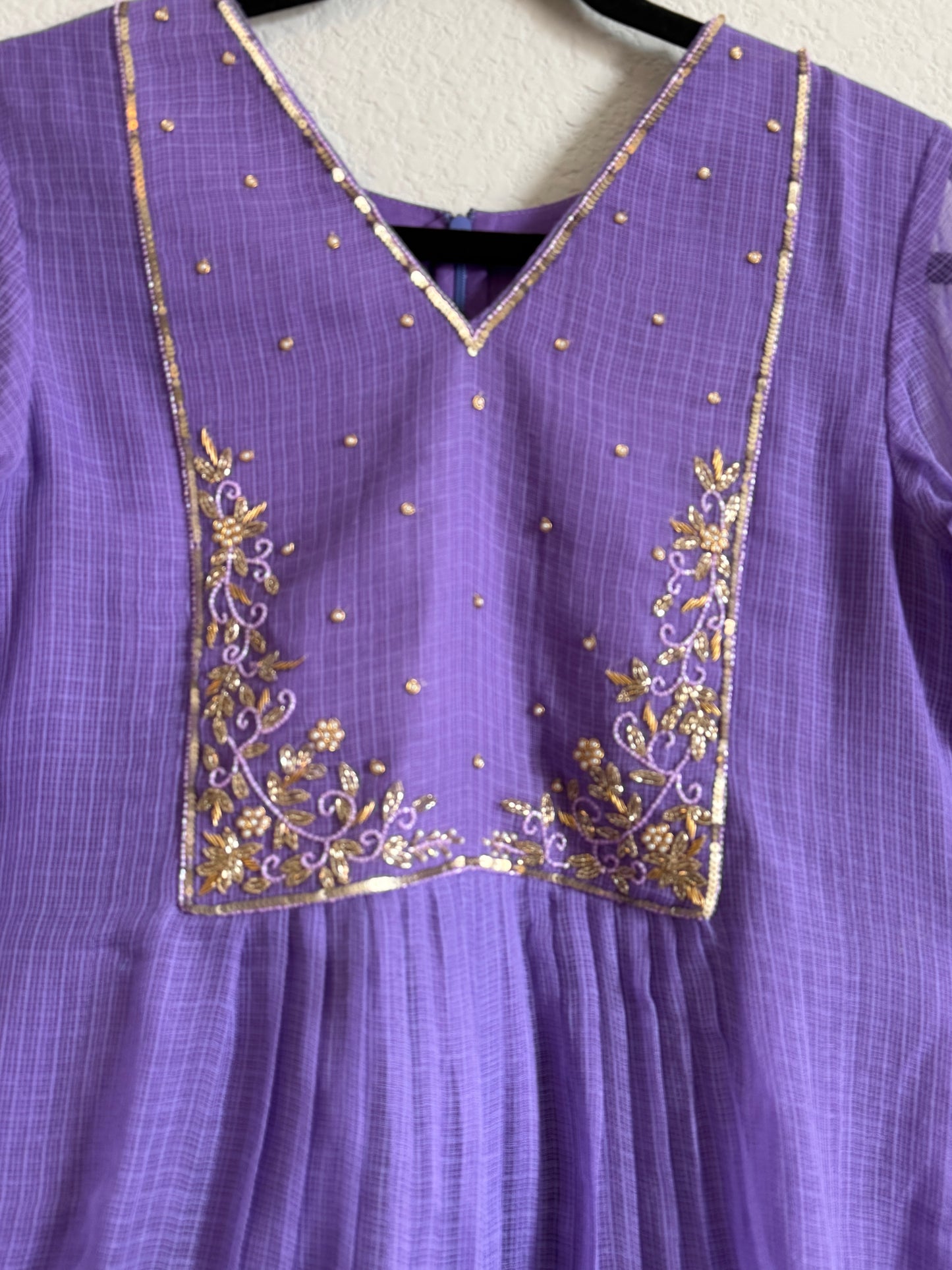 Lavendar Kota Maggam Work Dress