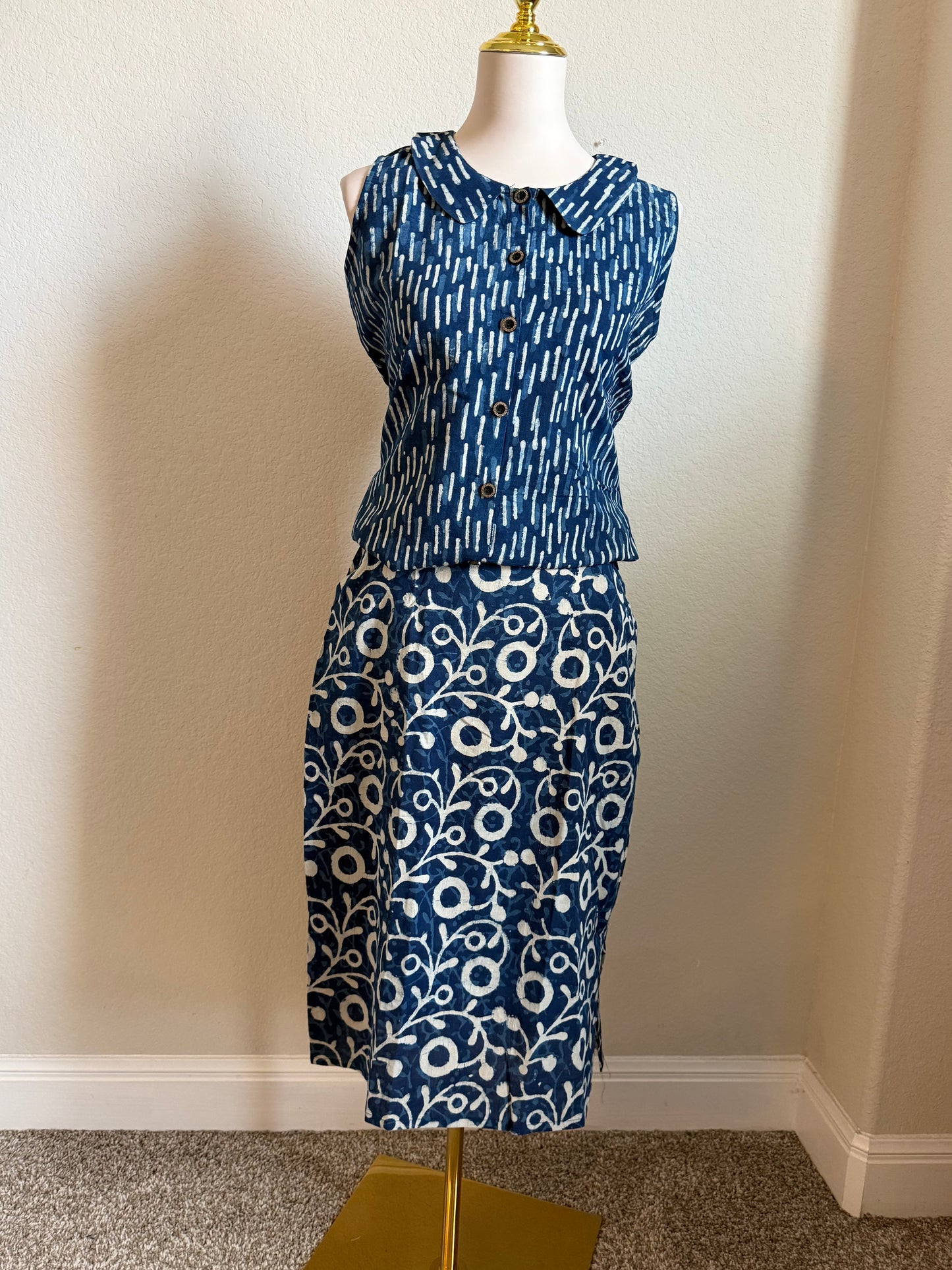 Indigo Blue Cotton Top with Indigo Skirt