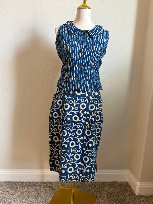 Indigo Blue Cotton Top with Indigo Skirt