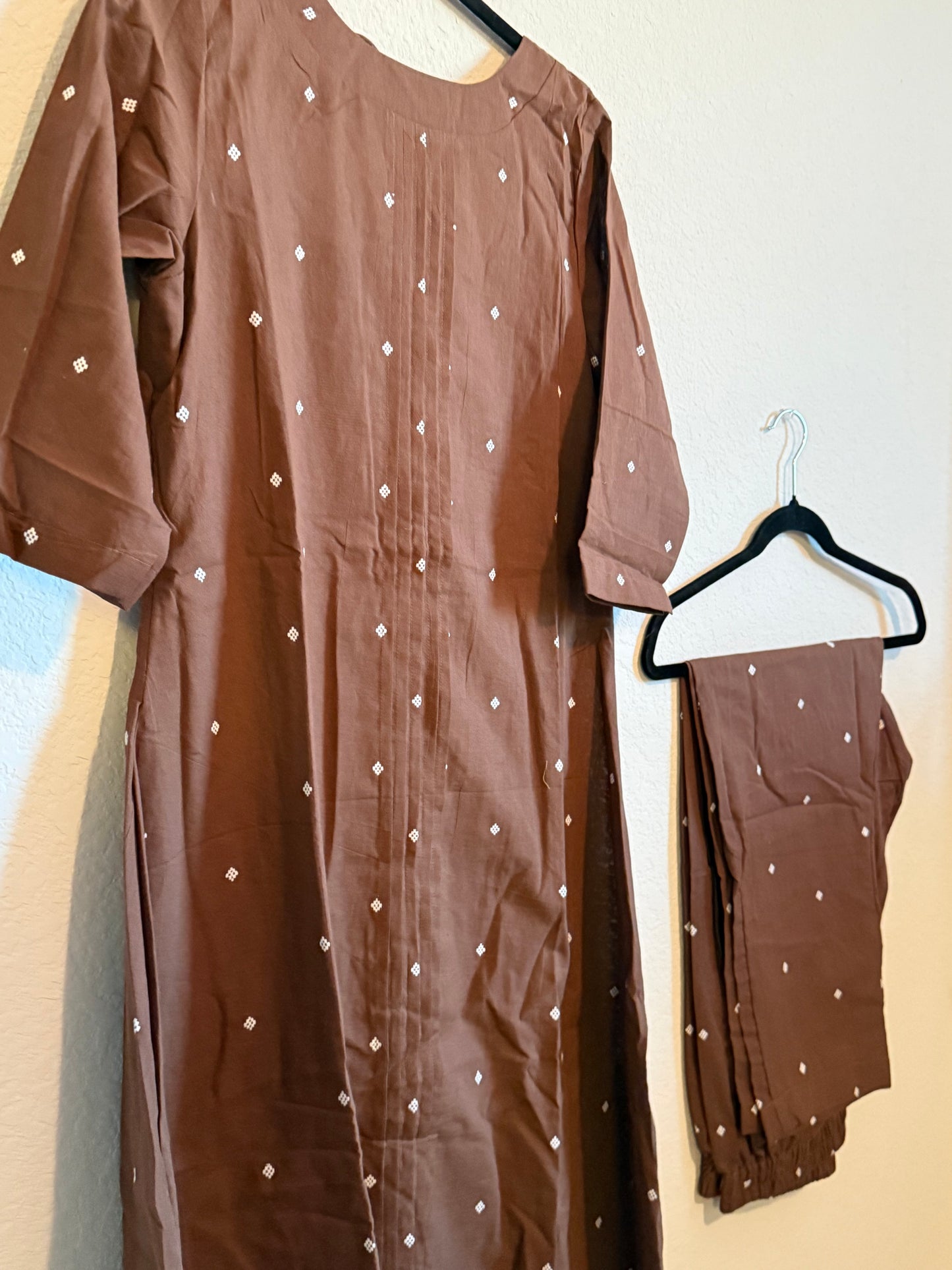 Brown Cotton A-line Customized Coord Set