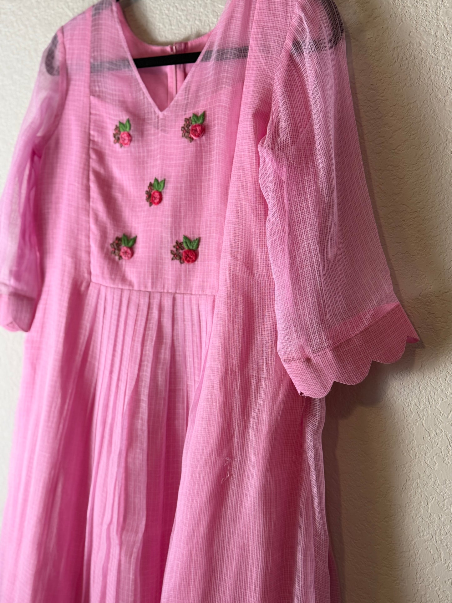 Light Pink Kota Embroidered Dress