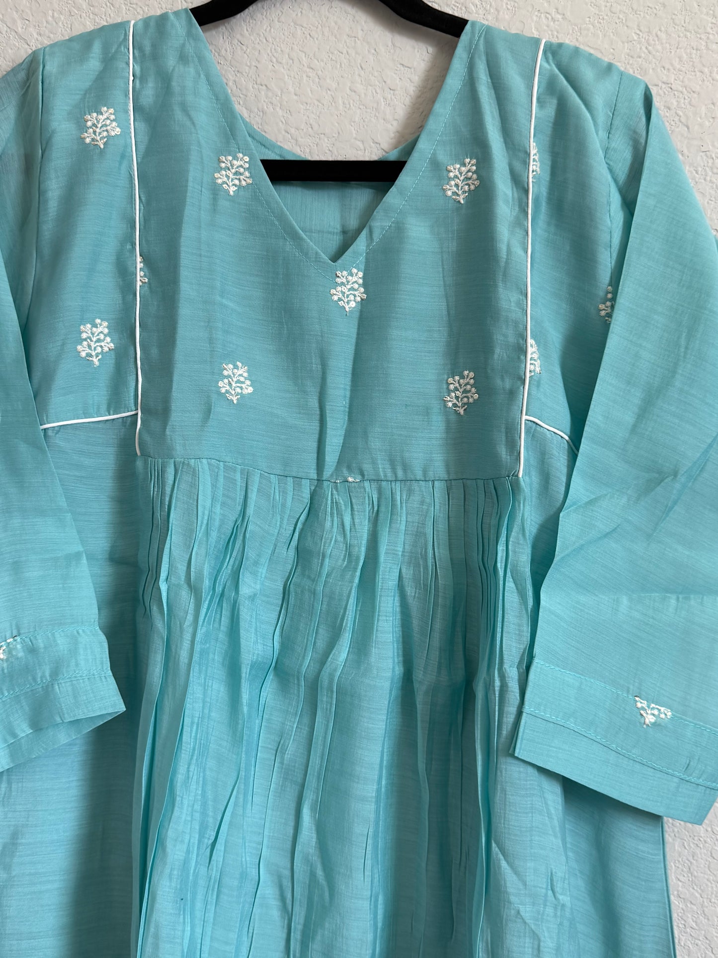 Sky Blue Mul Chanderi A-line Frock Kurti