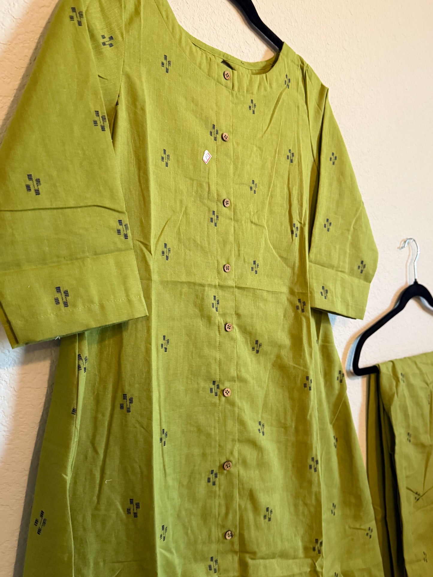 Green Cotton A-line Customized Coord Set