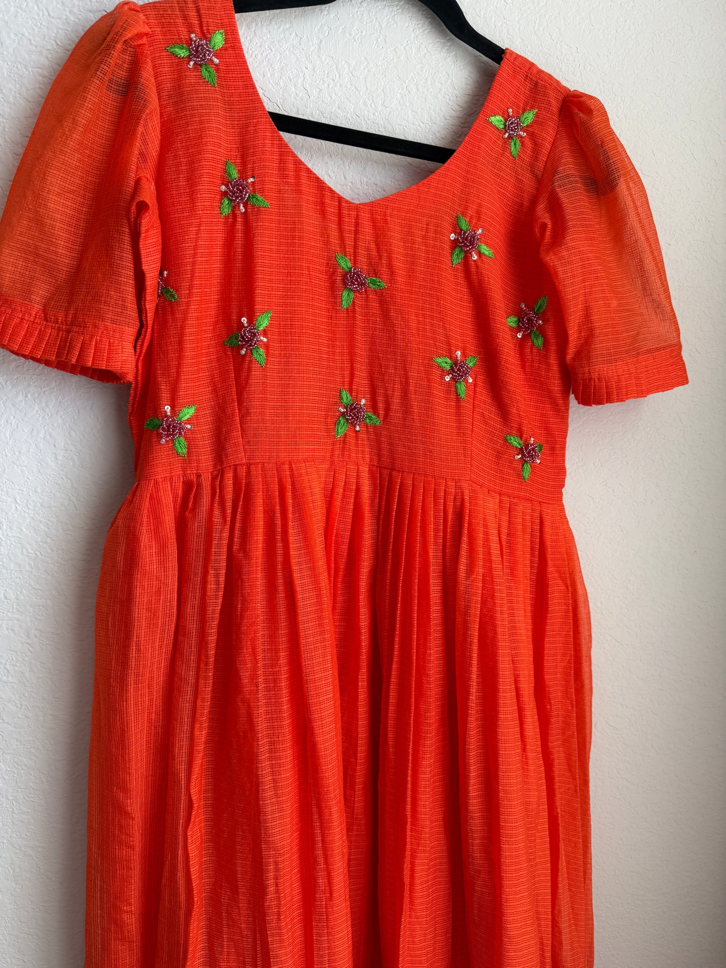 Rust orange maggam work kota midi dress