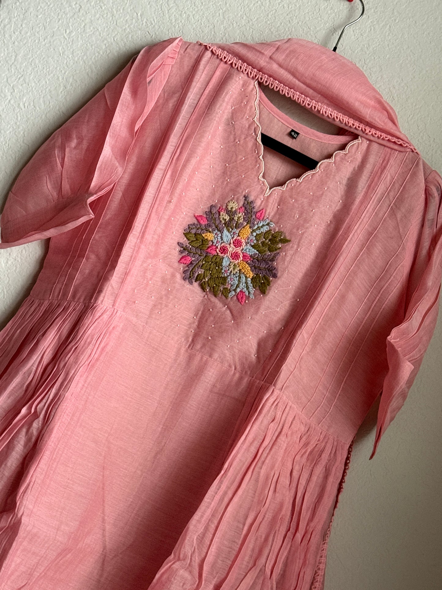 Pastel Pink Mul Chanderi Anarkali Kurti Set – Elegant Designer Ethnic Wear