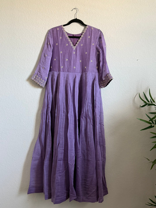 Lilac Mul Chanderi Handwork Designer Dress