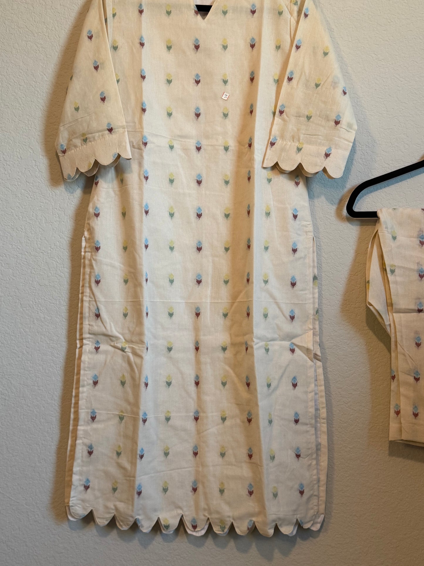 Half White Cotton Straight Cut Customized Coord Set