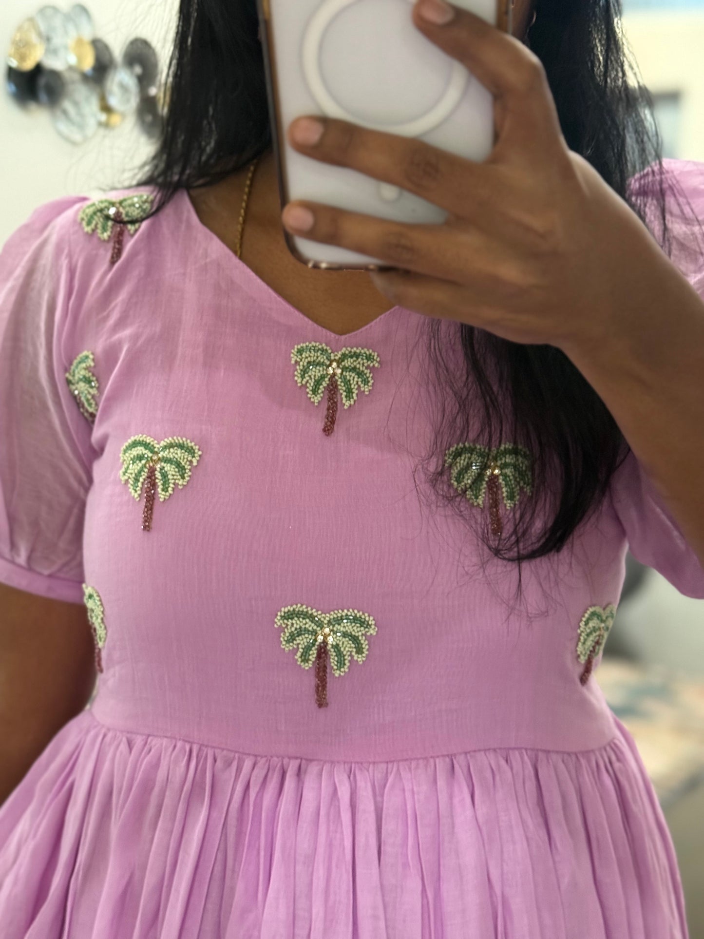 Lavendar dual shade mul cotton long dress
