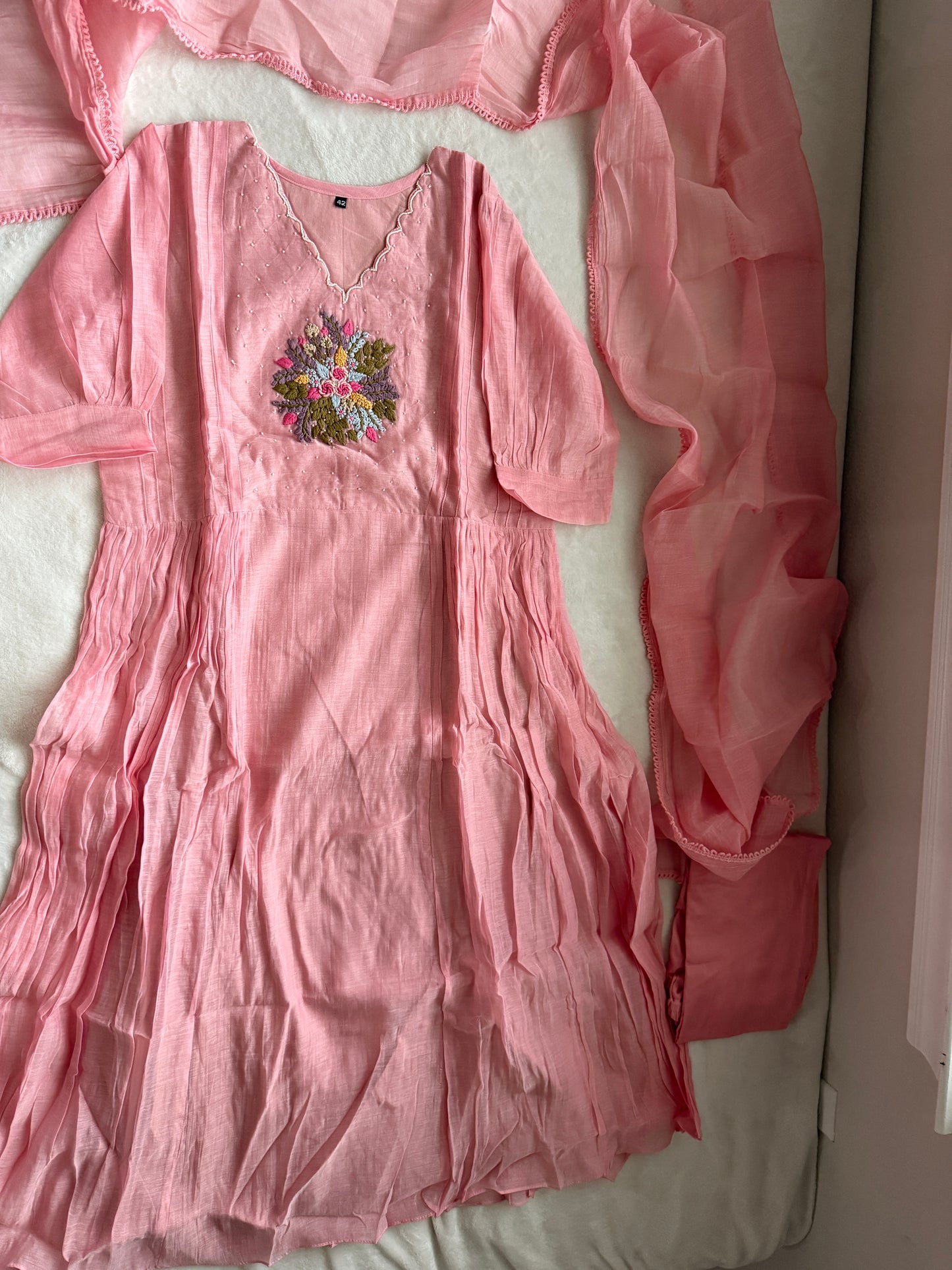 Pastel Pink Mul Chanderi Anarkali Kurti Set – Elegant Designer Ethnic Wear