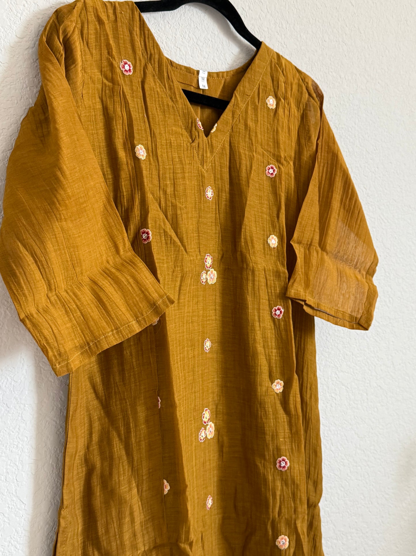 Honey Yellow Mul Chanderi Straight Cut Kurti