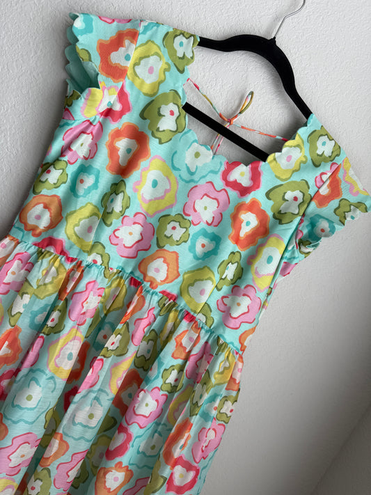 Multicolor doodle themed chanderi midi dress