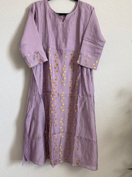 Lilac Mul Chanderi A-line Frock Kurti