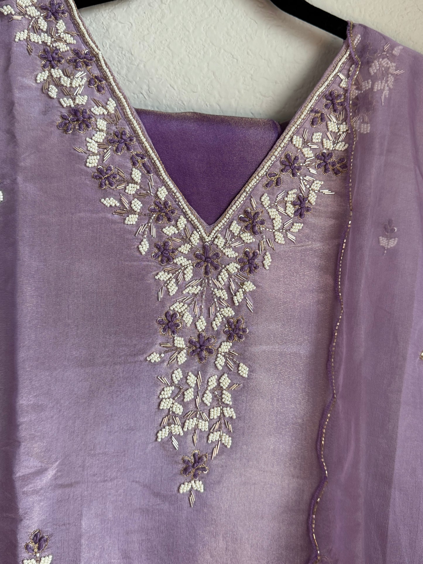 Lavendar pure tissue handwork butties A-line suit set