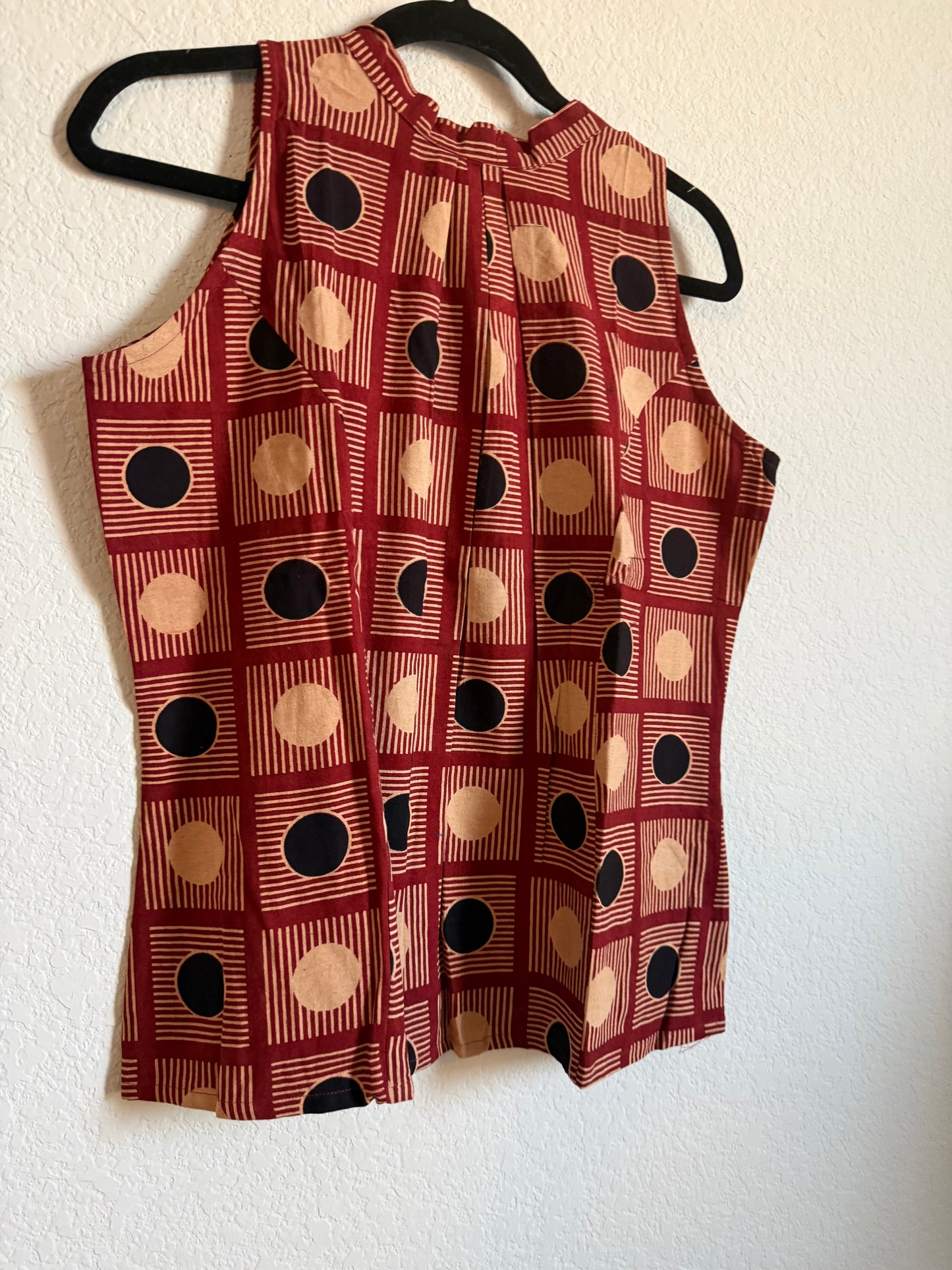 Maroon Cotton Sleeveless Halter Neck Short Top