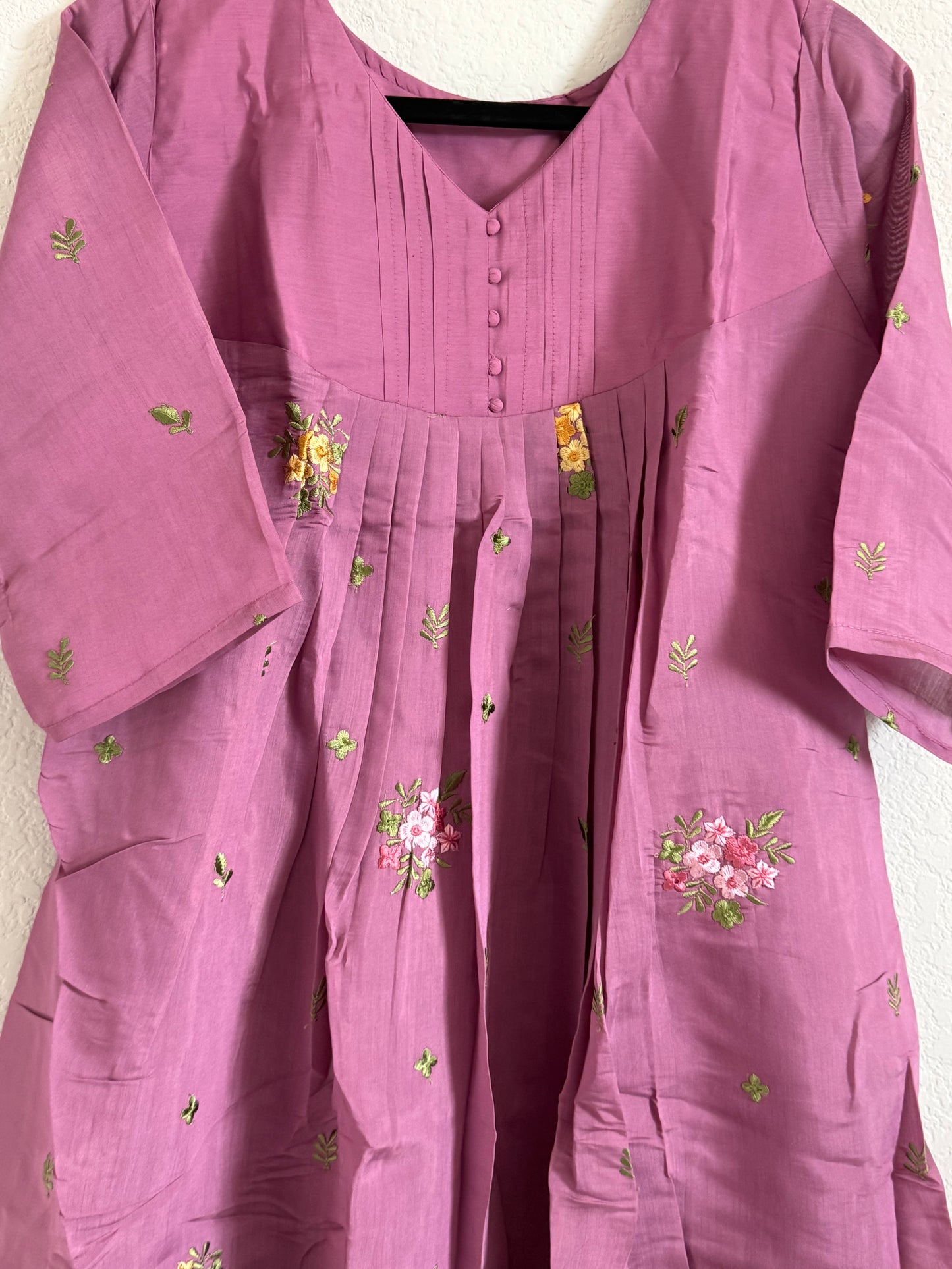 Magenta Mul Chanderi A-line Kurti