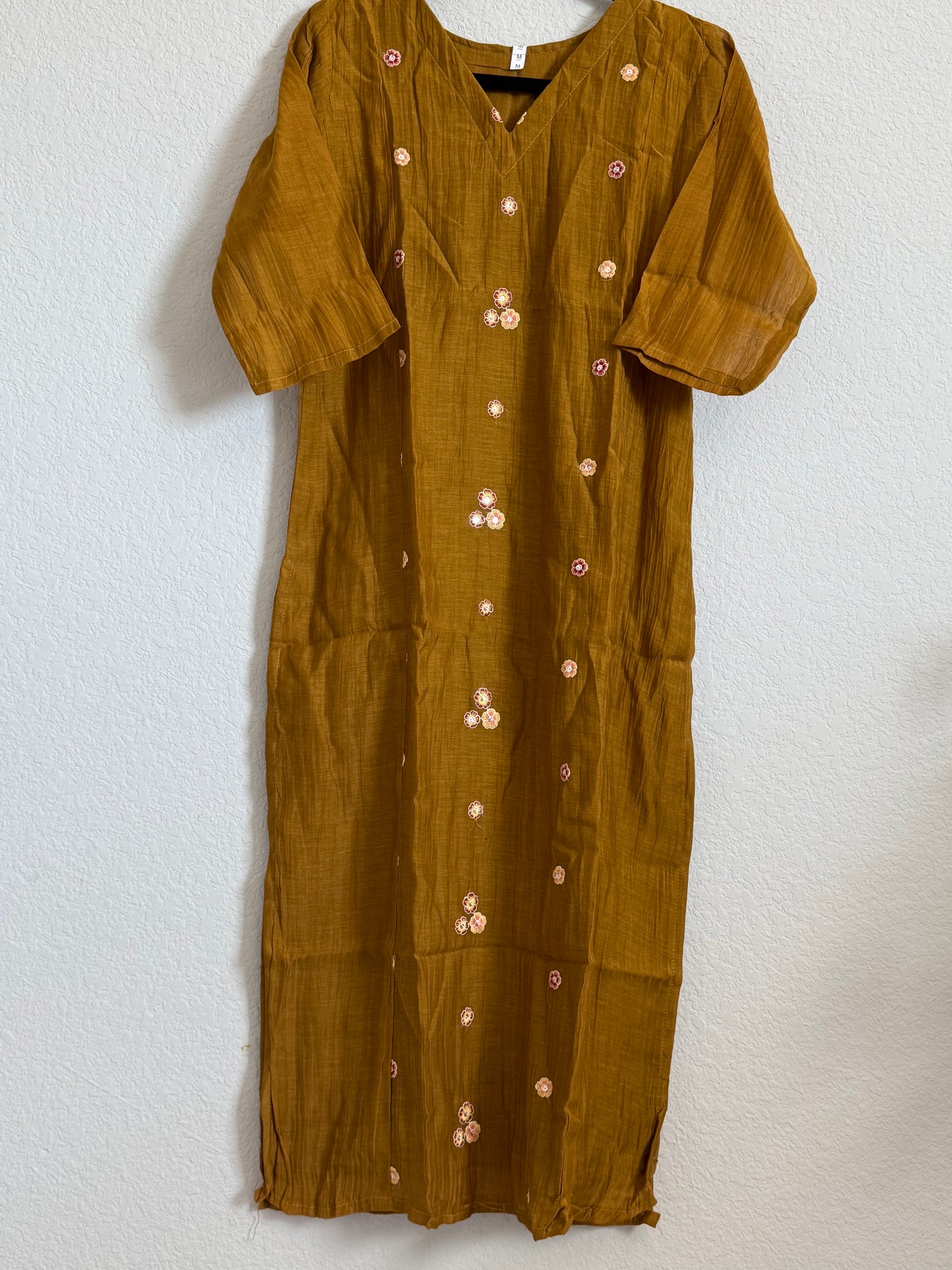Honey Yellow Mul Chanderi Straight Cut Kurti