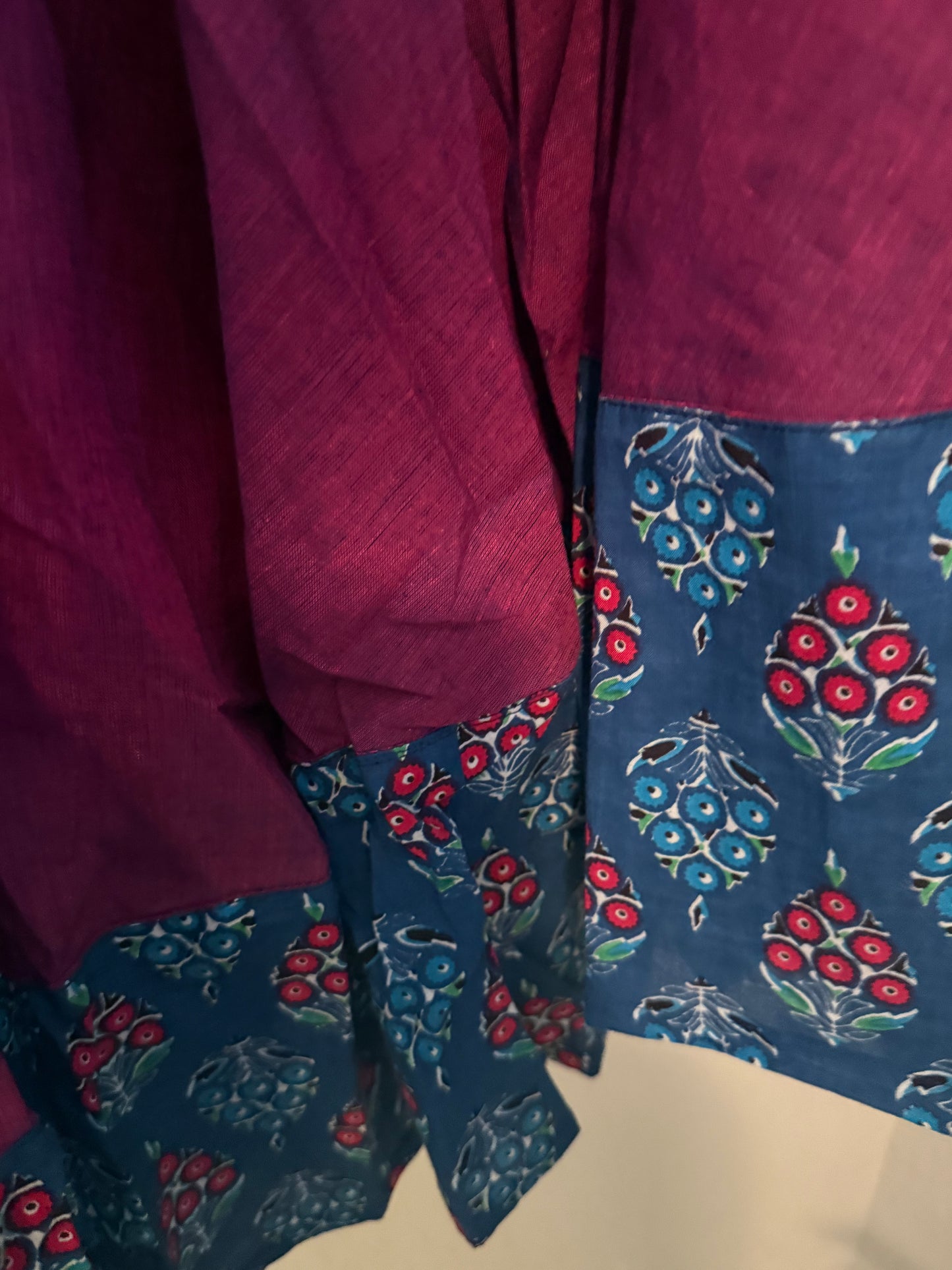 Magenta cotton skirt with indigo blue top - set
