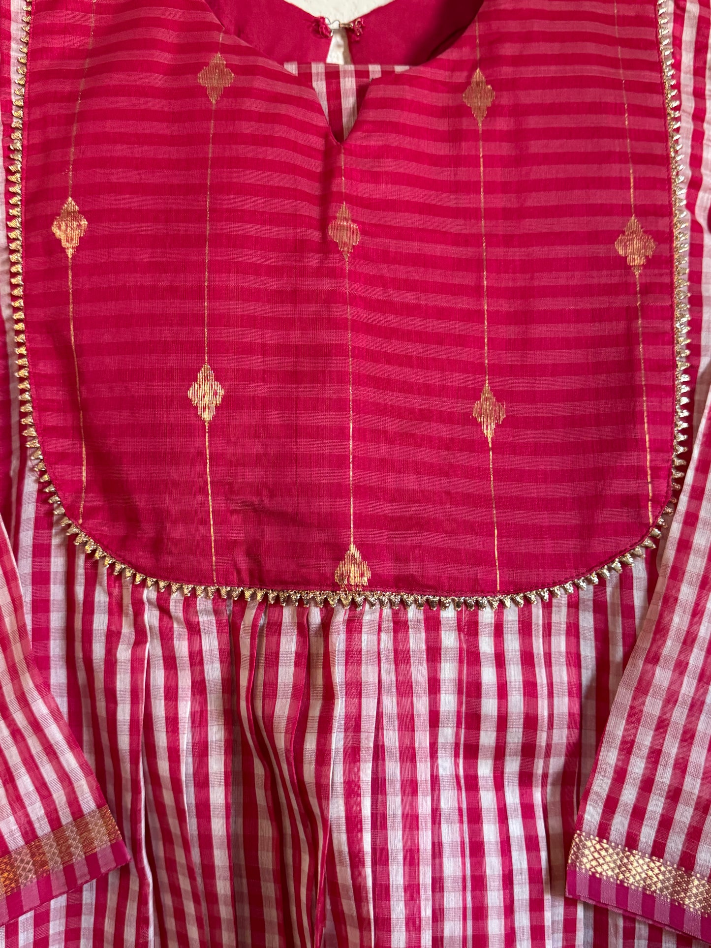 Pink Maheshwari Silk Handloom Checks Coord Set