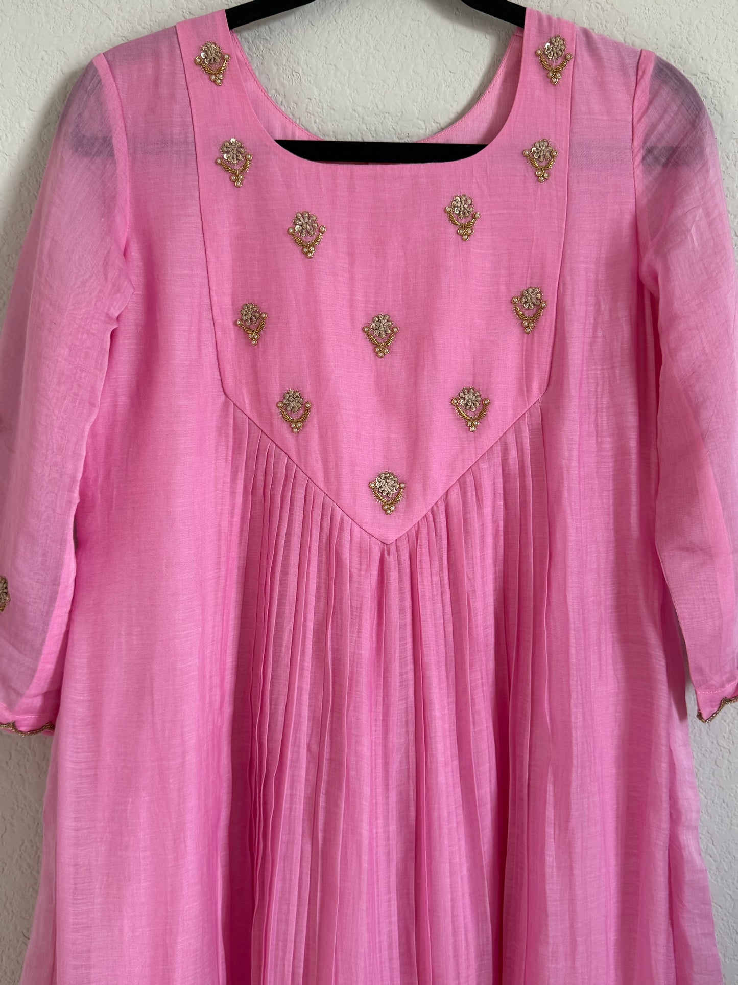 Light Pink Mul Chanderi Handwork Designer Dress