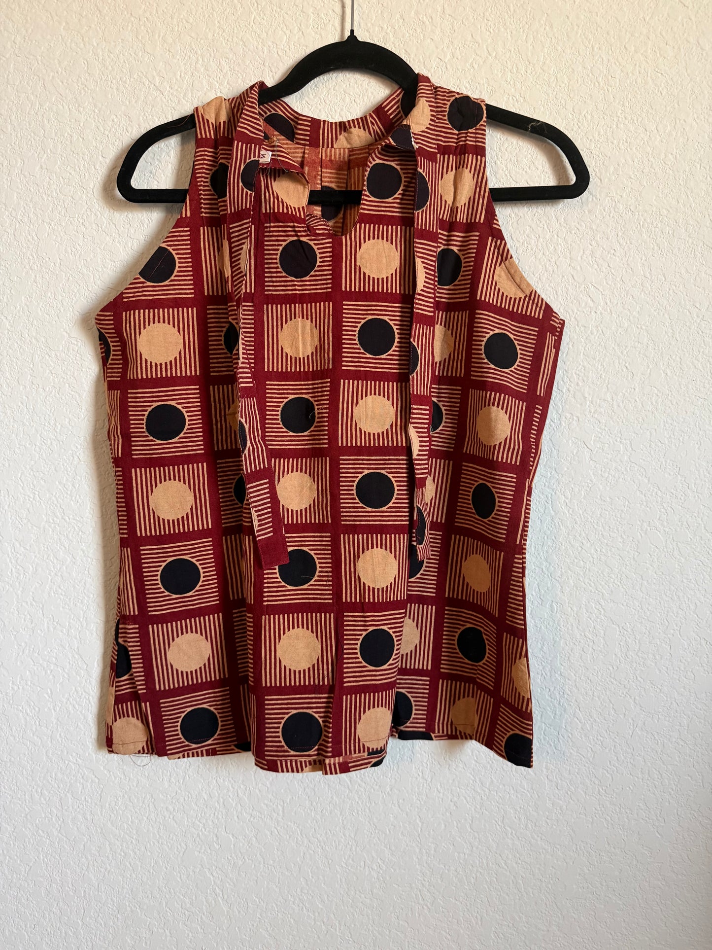 Maroon Cotton Sleeveless Halter Neck Short Top