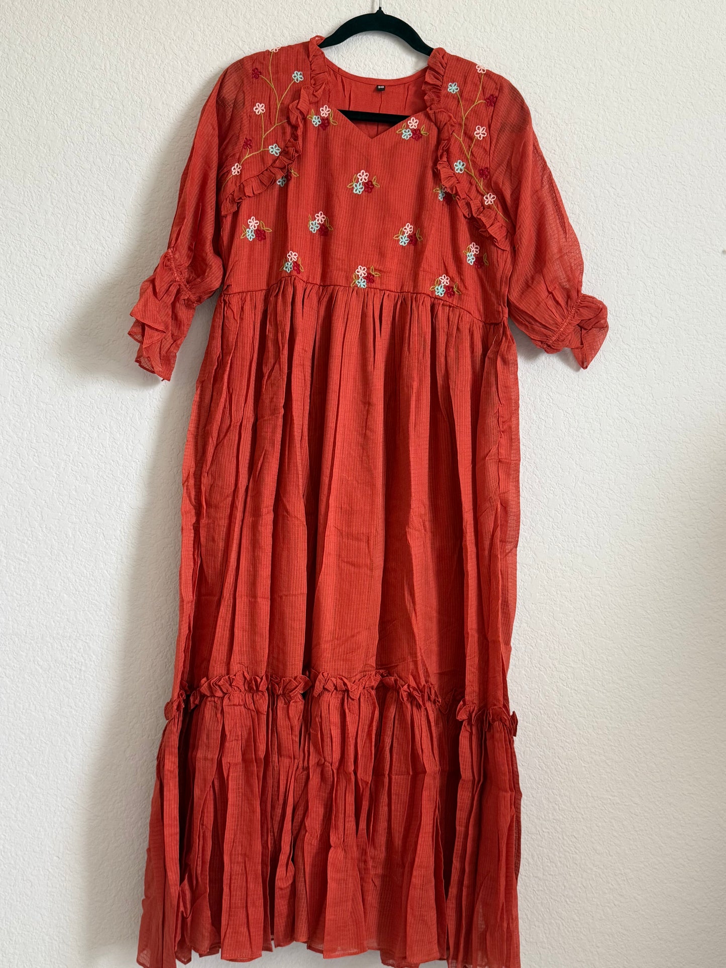 Rust Orange Floral Kota Frock