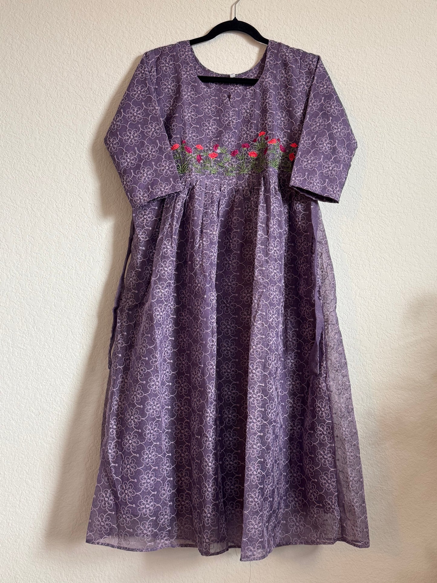 Purple Net Kota Embroidered Frock