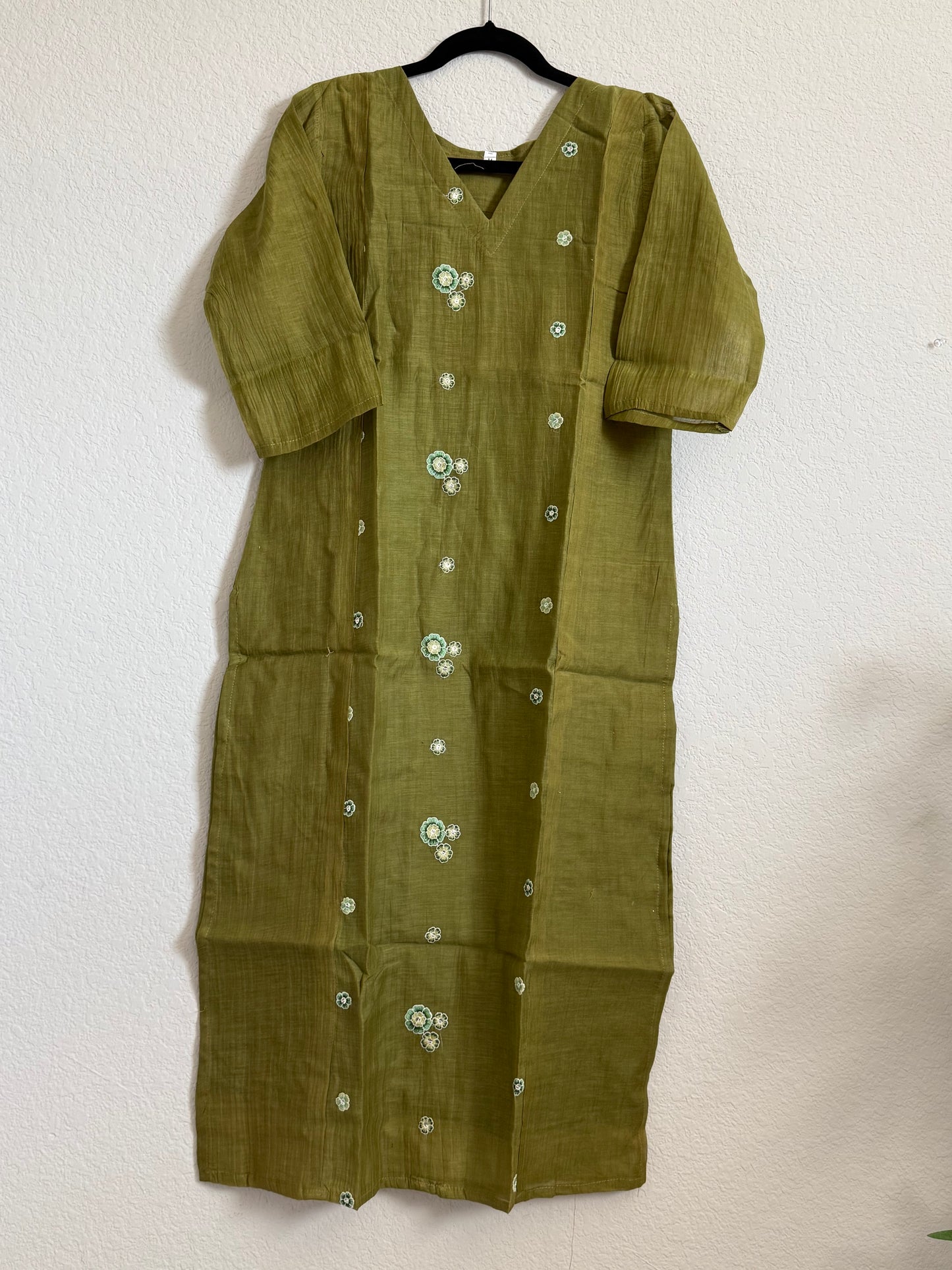 Light Mehendi Green Mul Chanderi Straight Cut Kurti