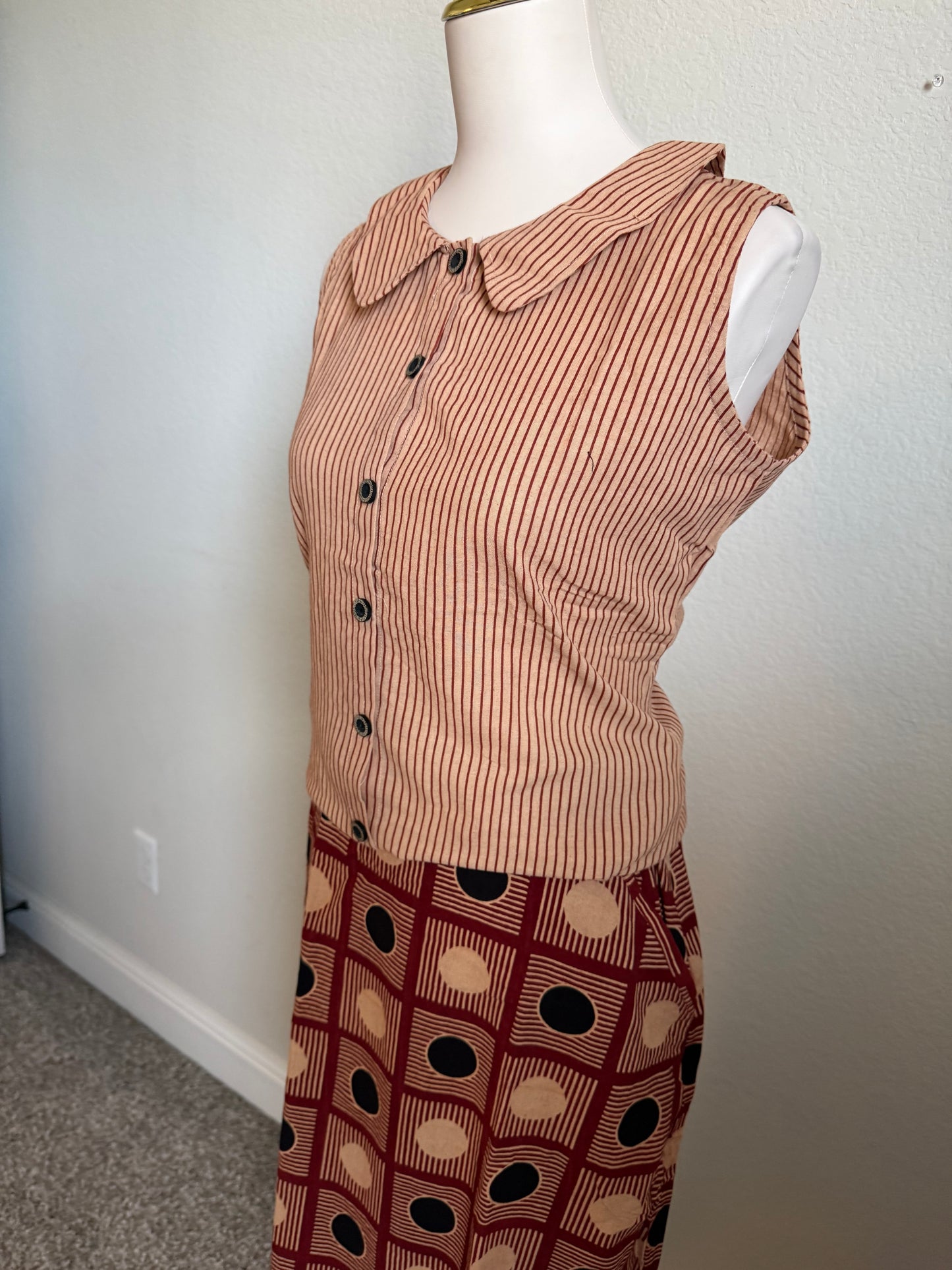 Maroon Stripes Cotton Top with Ajrakh Skirt