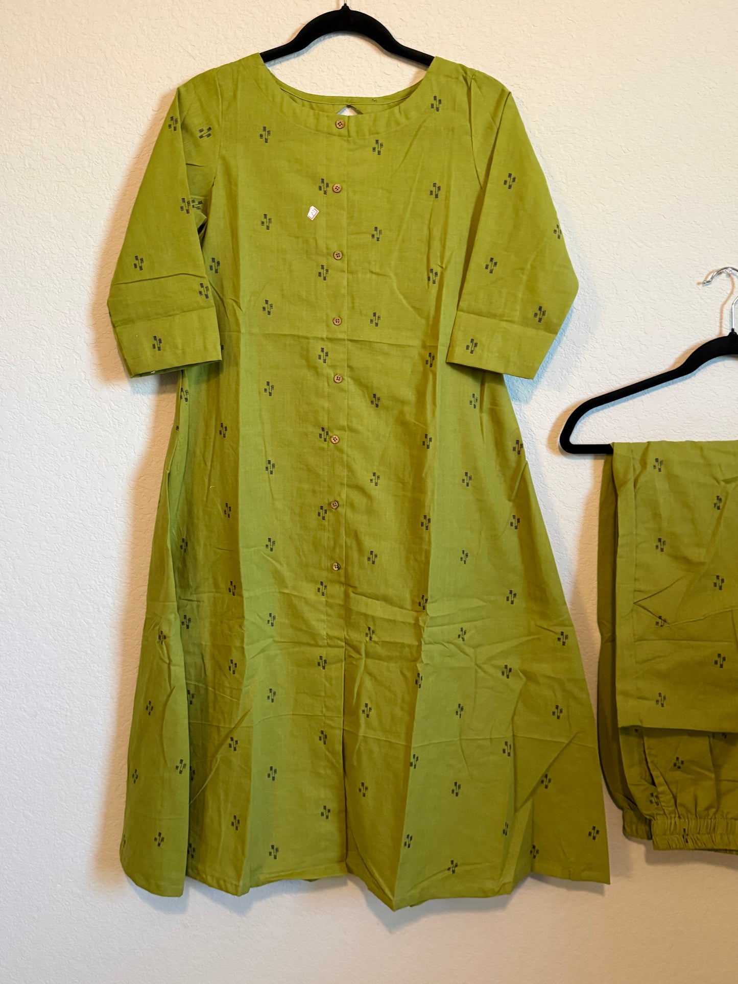 Green Cotton A-line Customized Coord Set