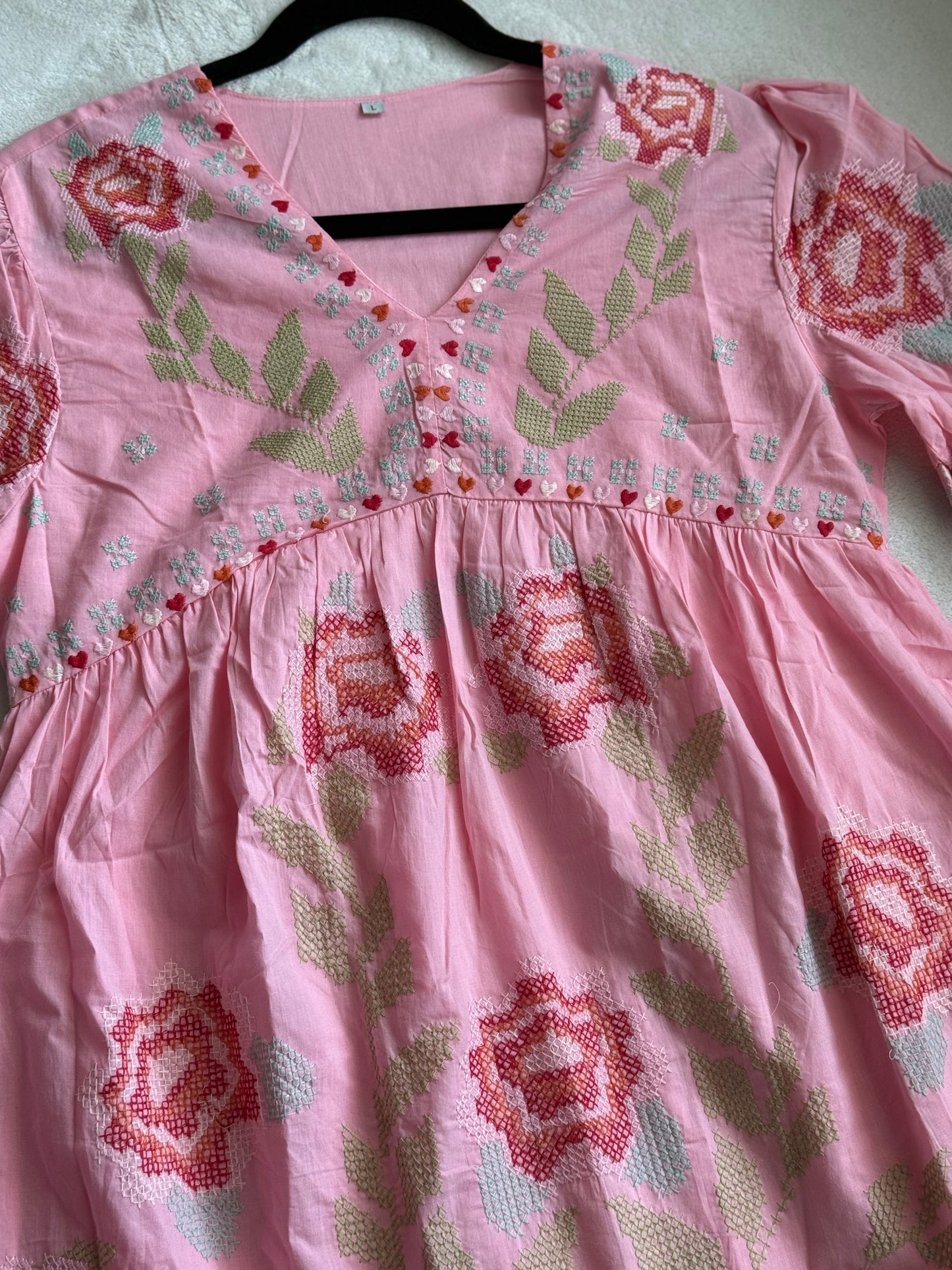 Baby pink cotton short kurti