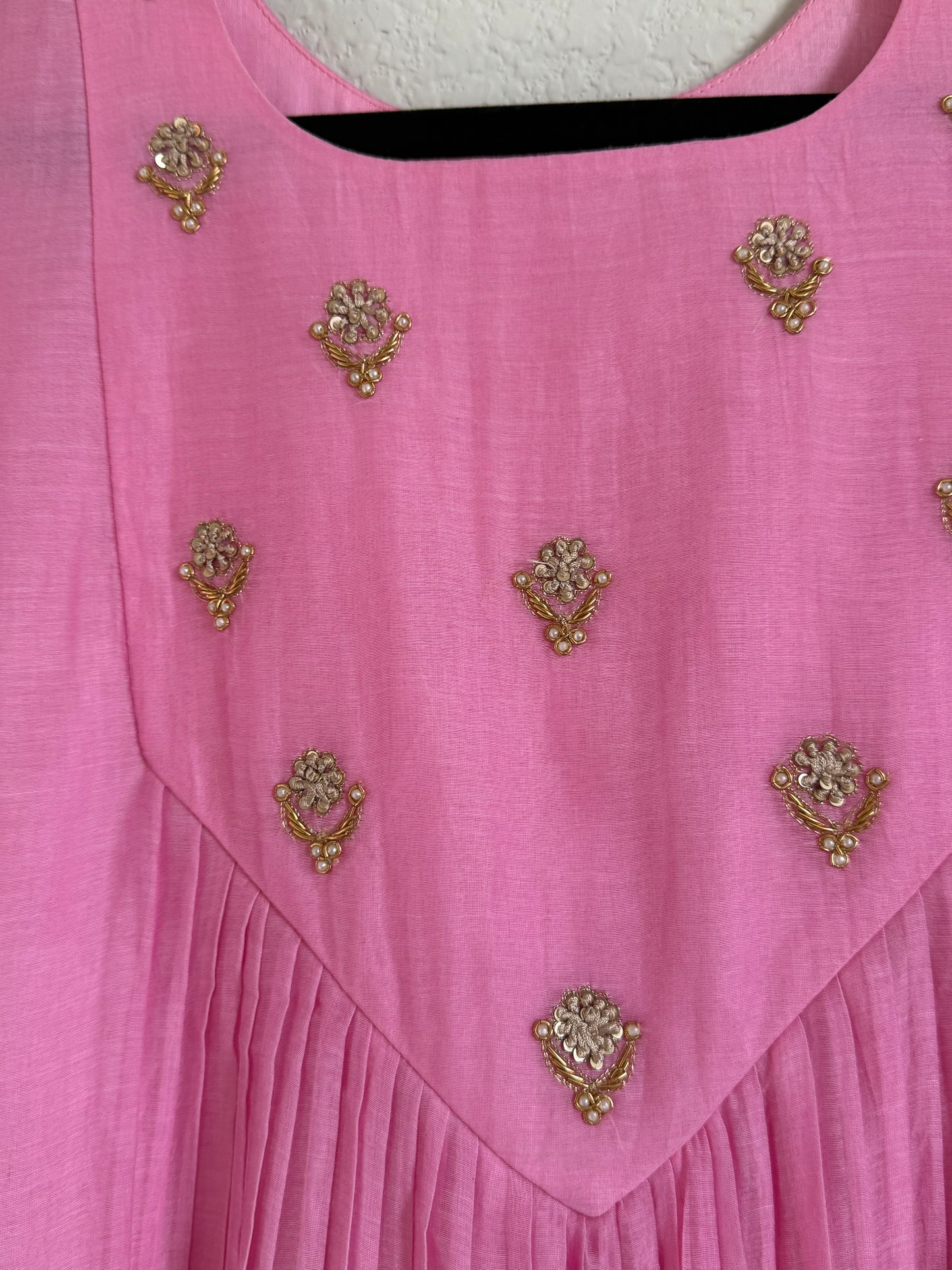 Light Pink Mul Chanderi Handwork Designer Dress