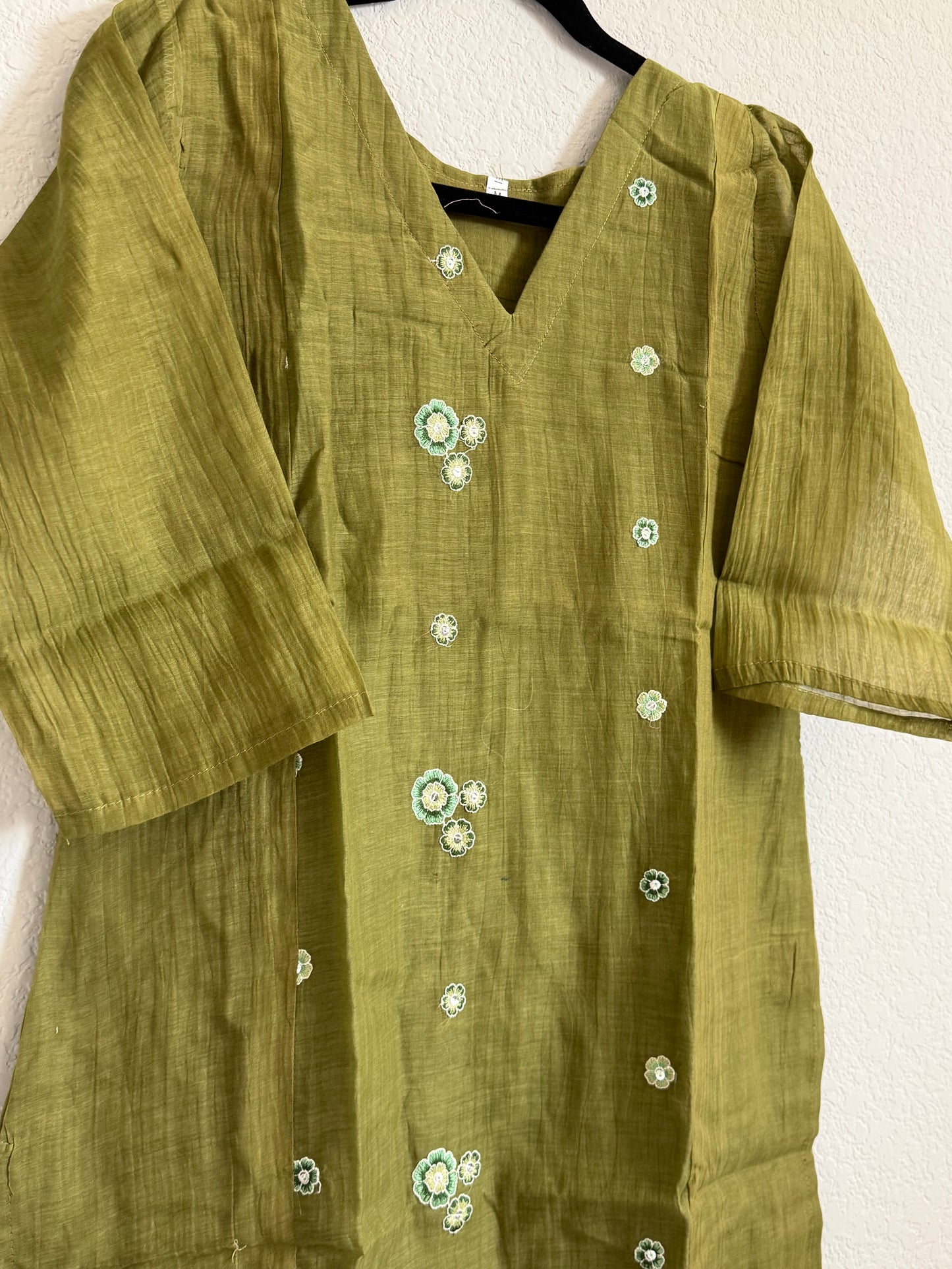 Light Mehendi Green Mul Chanderi Straight Cut Kurti