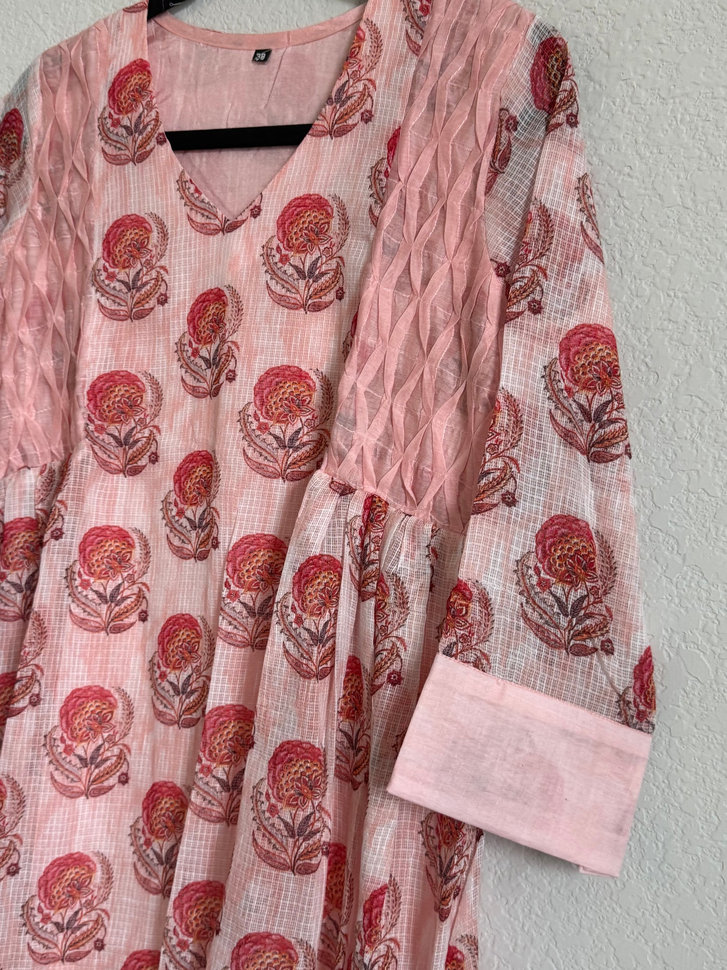 Peach floral v neck kota frock