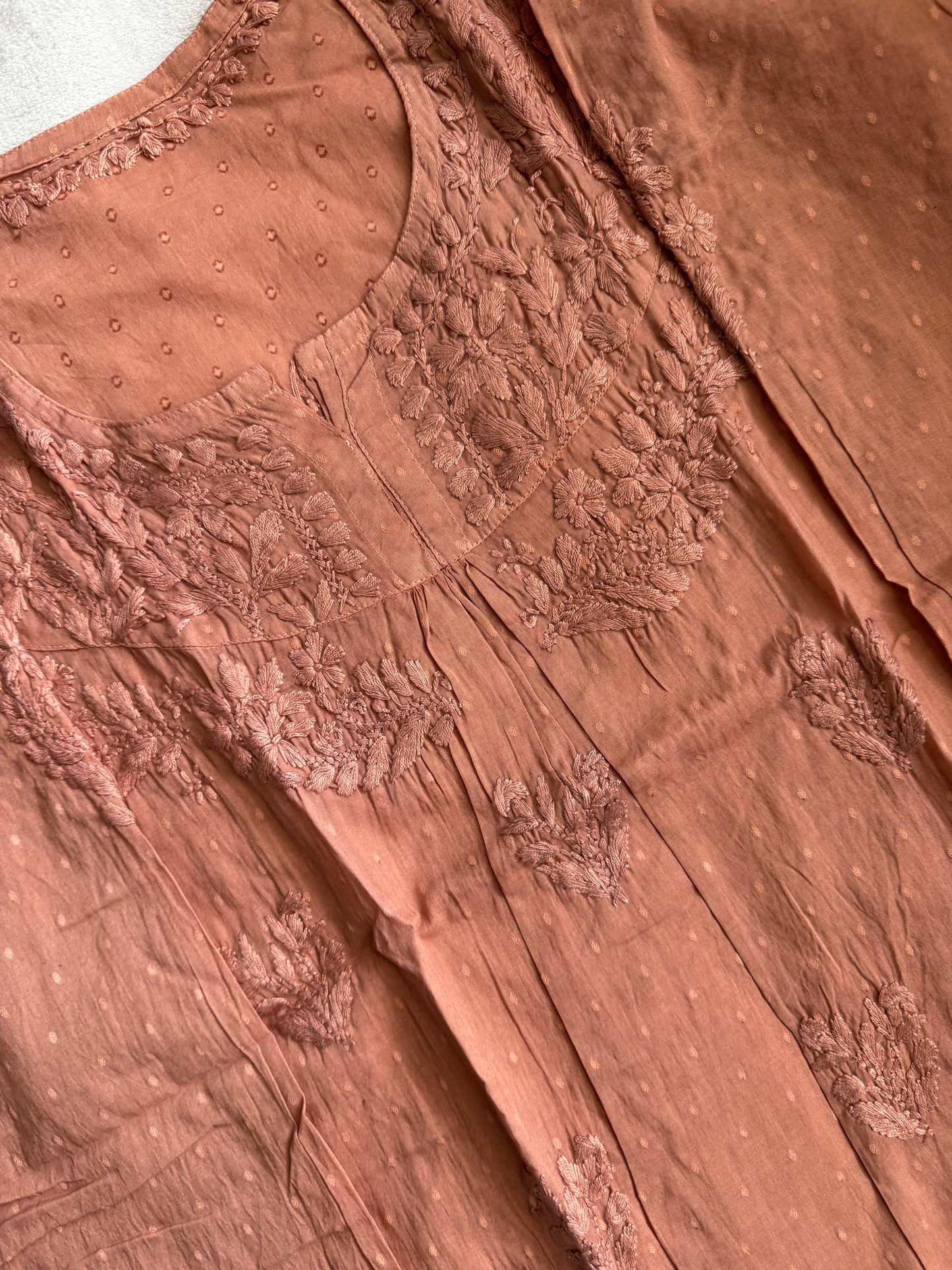 Brown dolby cotton chikankari short kurti