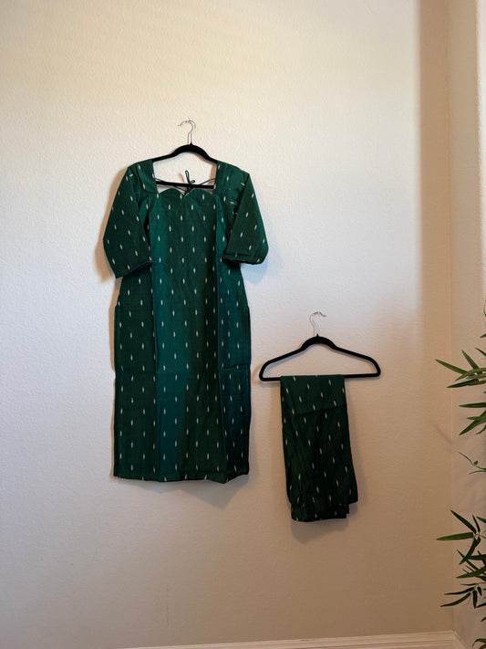 Green Raw Silk Customized Festive Coord Set