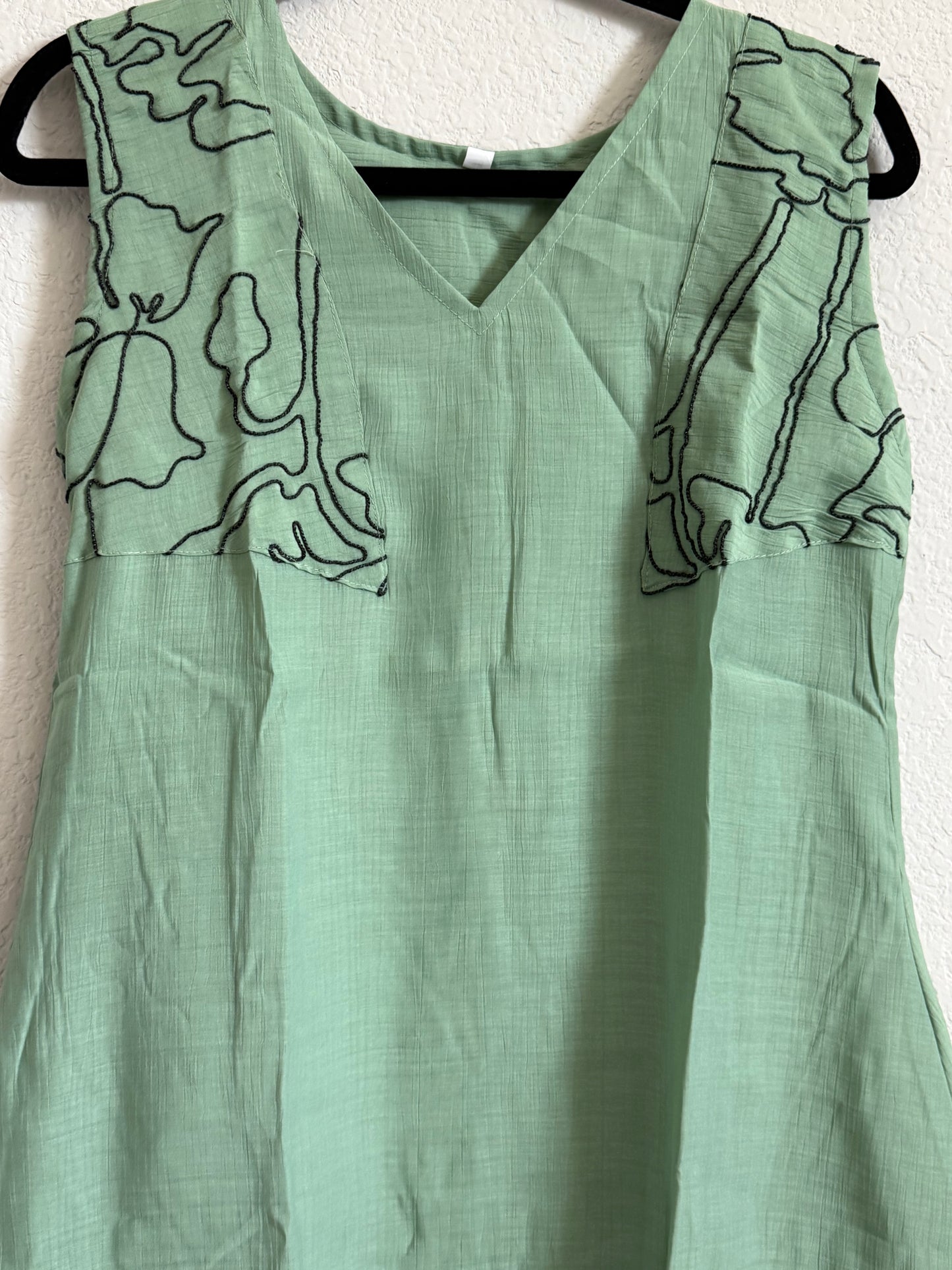 Green Mul Chanderi Sleeveless A-line Dress