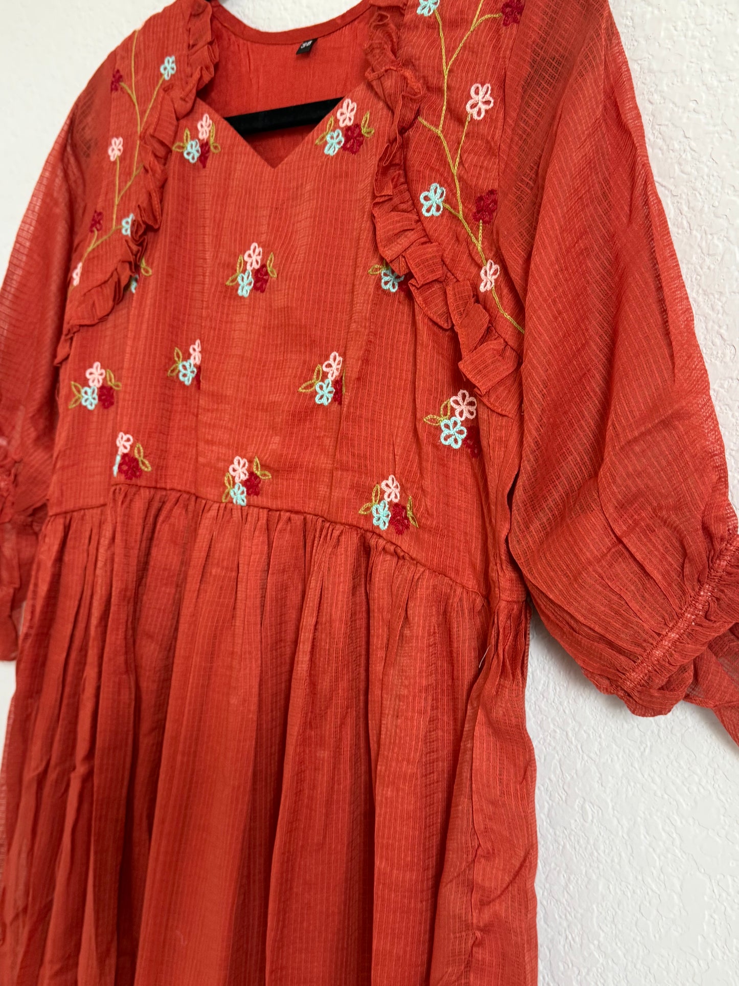 Rust Orange Floral Kota Frock