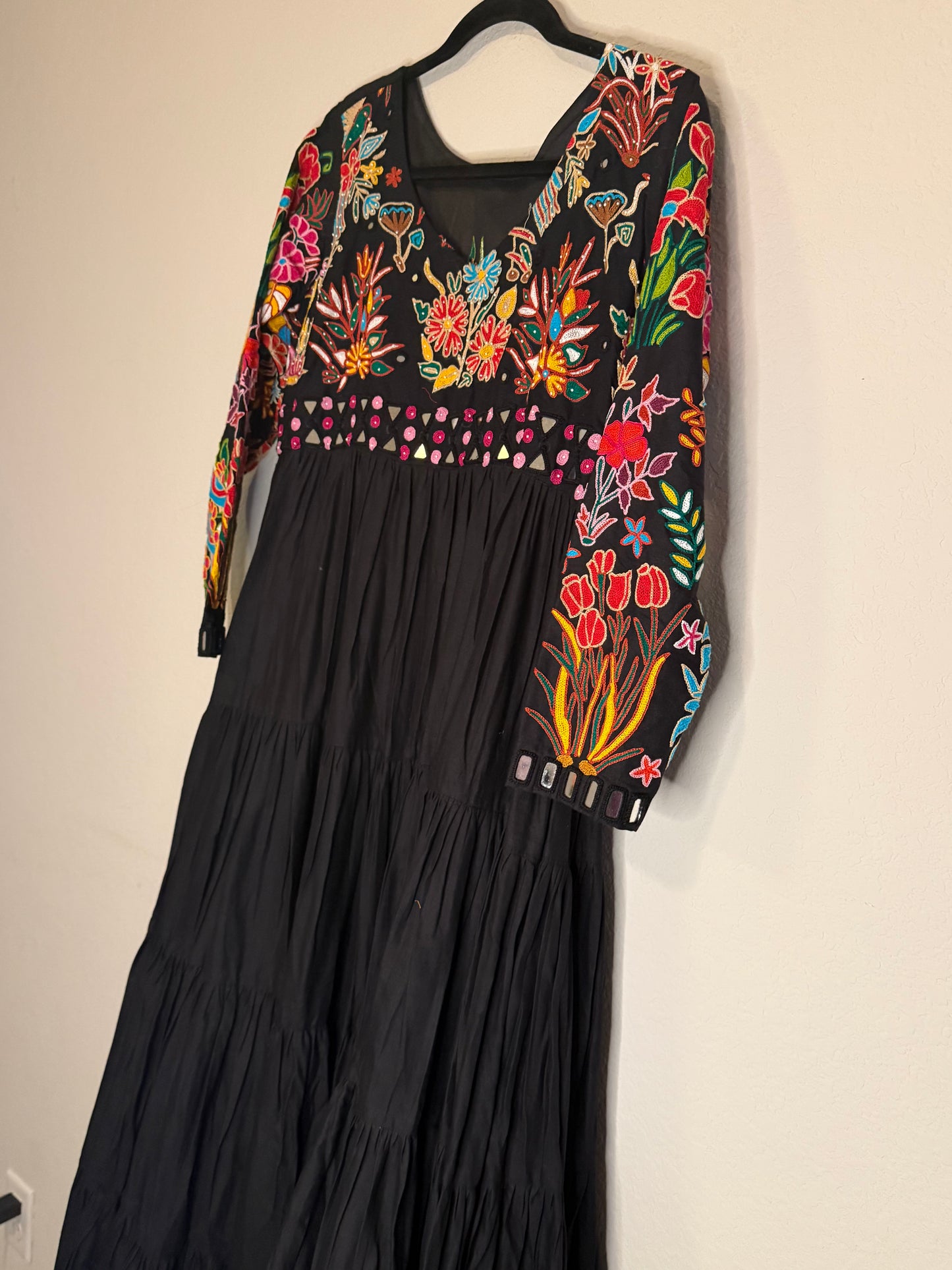 Black Handwork Mirror Work Heavy Flared Anarkali Long Dress