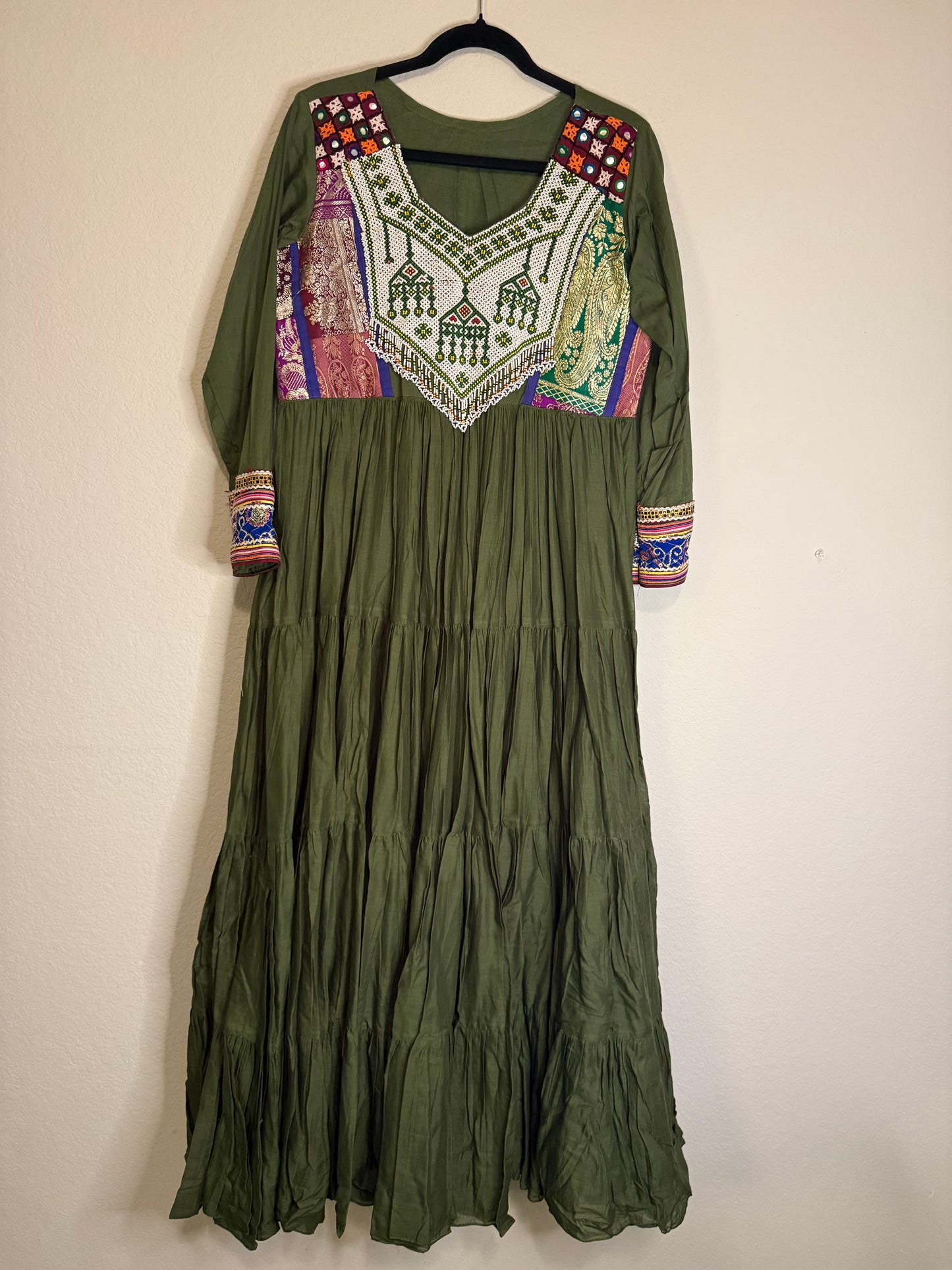 Green Handwork Heavy Flared Anarkali Long Dress