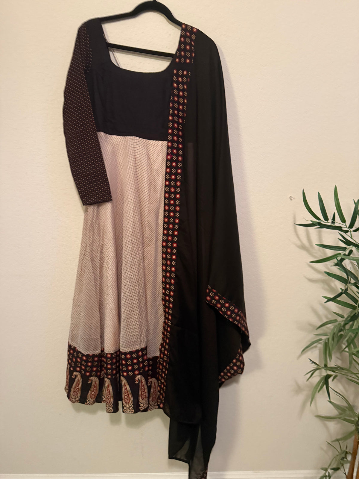 Premium Black Cotton Anarkali Set - Top and Dupatta